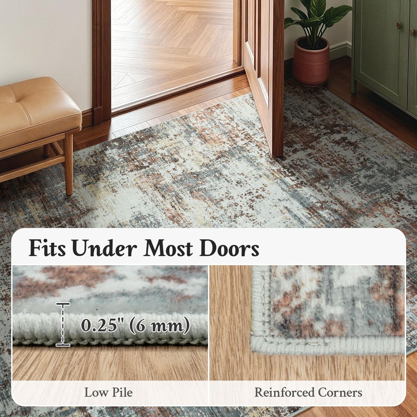 RUGVIGO 3x5 ft Washable Non-Slip Area Rug, Red Accent Rugs for Entryway Kitchen Indoor Door Mat, Soft Neutral Abstract Modern Farmhouse Carpet Bedroom Laundry Room Decor