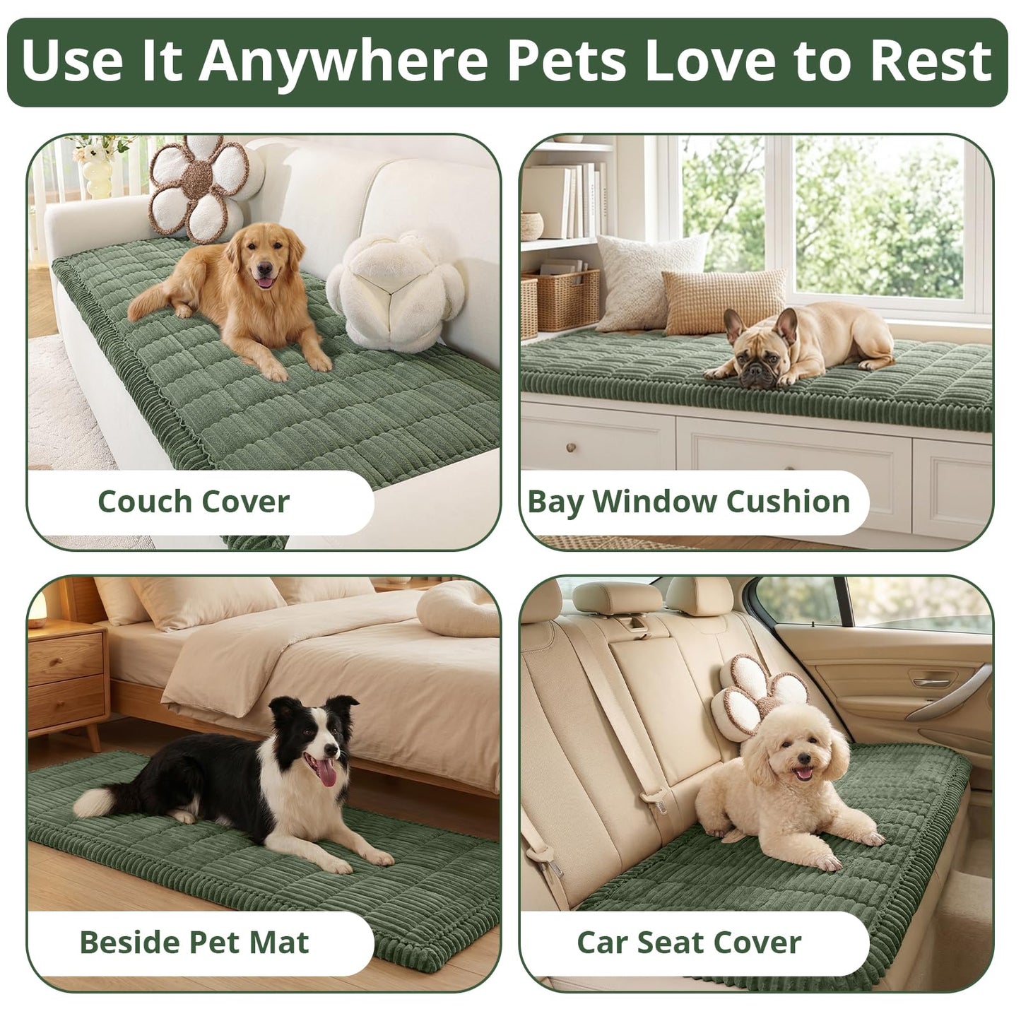 OstepDecor Couch Cover for Dogs, Washable Non Slip Sofa Cover for Pets, Soft Couch Covers for Sofa, Loveseat and Sectional, Furniture Protector Against Pet Hair & Scratches (27.6" x 27.6", Moss Green)