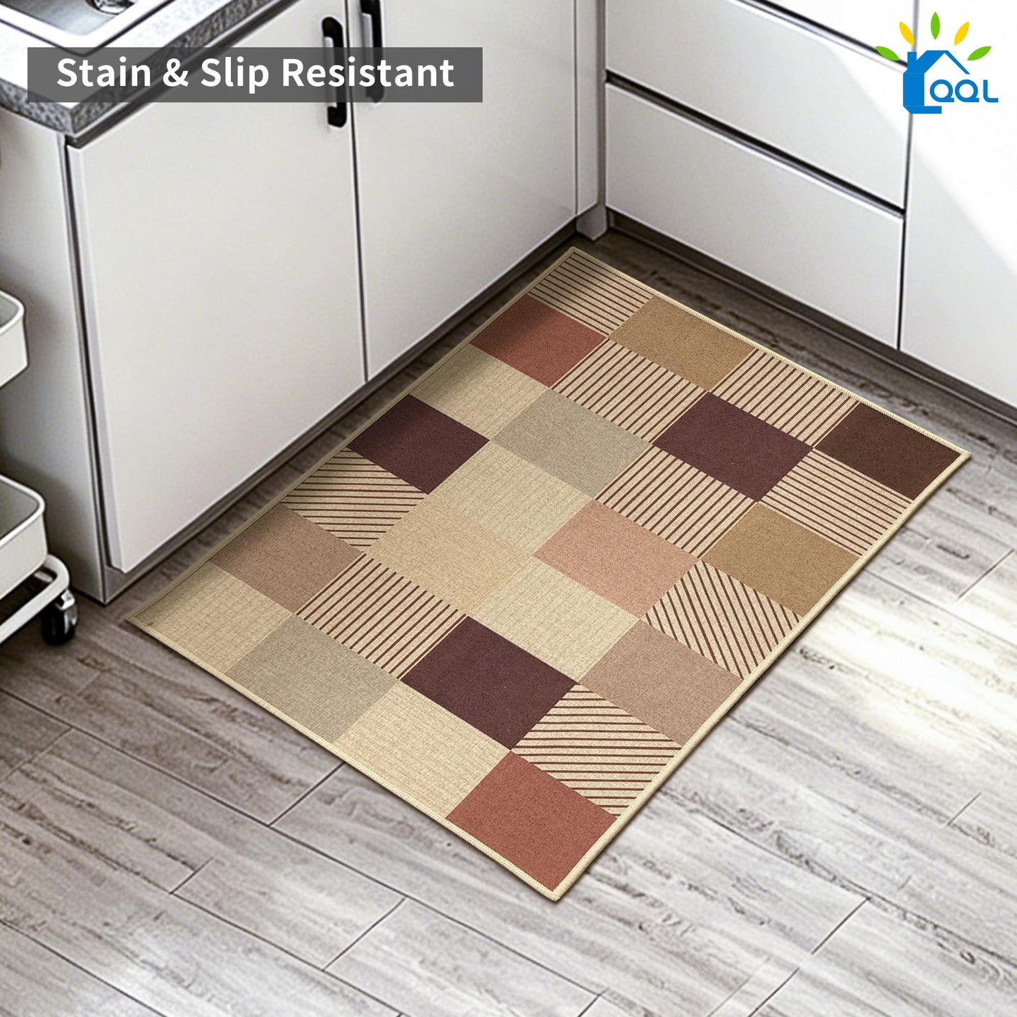 QQL 17"x30" Ultra Thin Front Door Mat, Non-Slip Rubber Backing, Dirt Trapper Doormat, Easy Clean Entryway Rug, Square Grid, RV Tent Entrance Mat