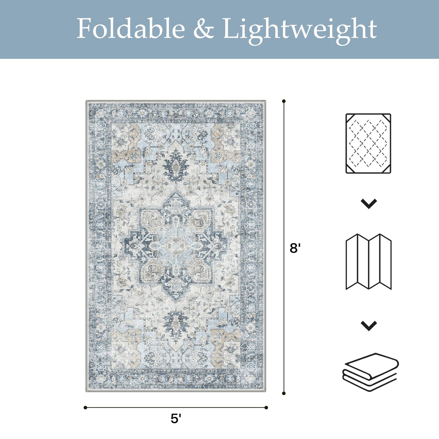 GENIMO Outdoor & Indoor Area Rug 5'x8', Waterproof, Non-Shedding, Easy Cleaning, Boho Mat for Patio, Living Room, Balcony, Dining Room, RV, Deck, Bedroom, Camping, Outside Carpet,Blue