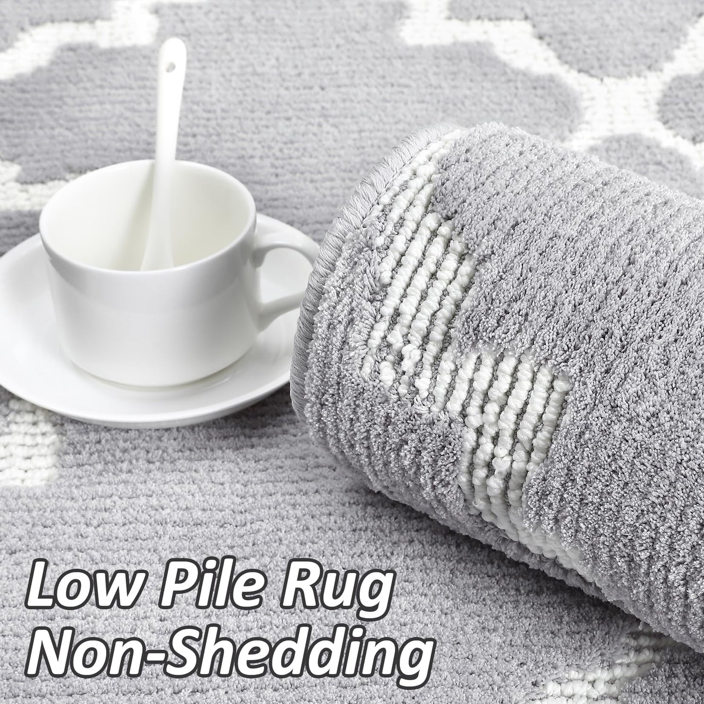 dainslef Living Room Rug 4x6 Shaggy Textured Rugs Indoor Soft Modern Trellis Throw Rugs Non-Shedding Non Slip Accent Rug Diamond Lattice Floor Carpet for Bedroom Nursery Kids Room Home Office Grey
