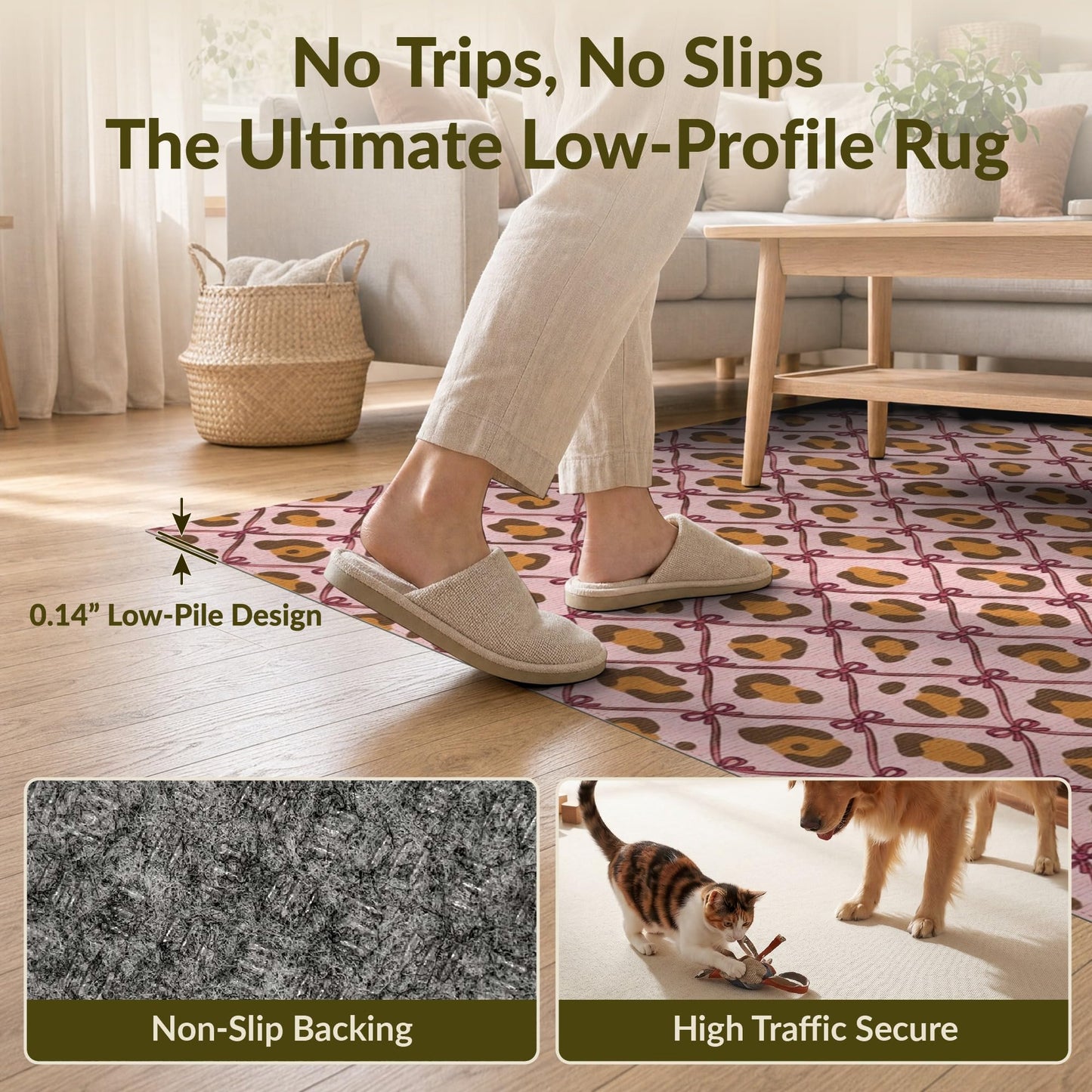 Adiugt 5'x7' Washable Area Rug Spotted Throw Displaying Geometric Arrangements Leopard for Guest Room, Lounge, Apartment, Non-Slip Low Profile