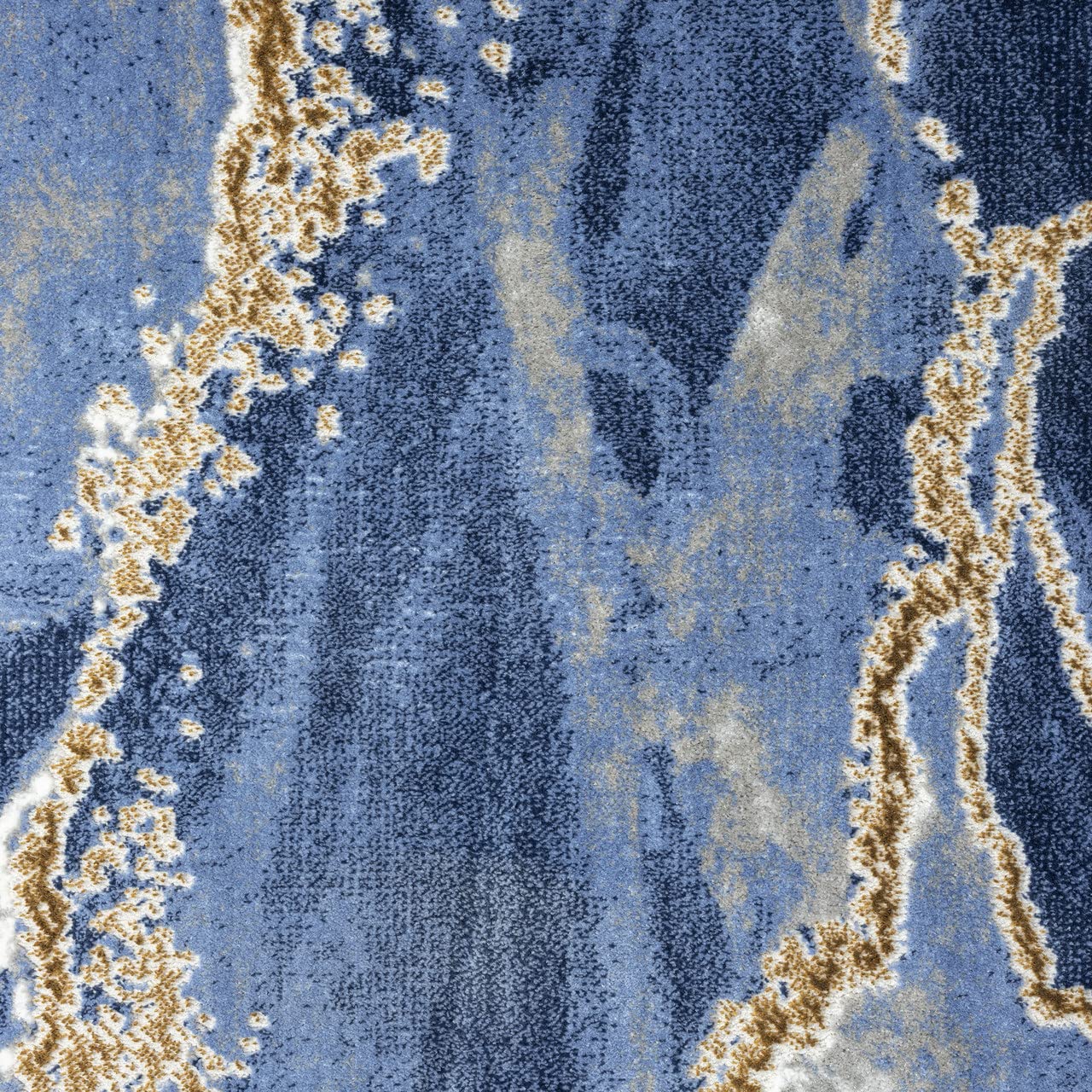 Abani Contemporary Blue & Metallic Gold 4' x 6' Area Rug, Non-Shed Modern Rugs Marble Print Dining Room Rug