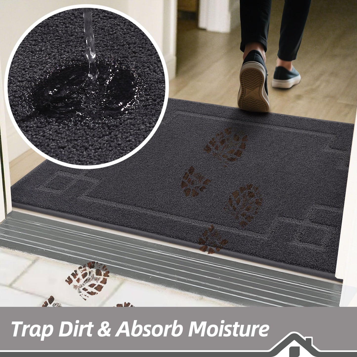 BEQHAUSE Door Mat 20" x 32", Non-Slip Door Mats Indoor Entryway Rugs Washable Low-Profile Absorbent and Stain Resist Floor Mats, Dog Door Mat for Front Back Door, Mud Wet Shoes & Paws, Dark Grey