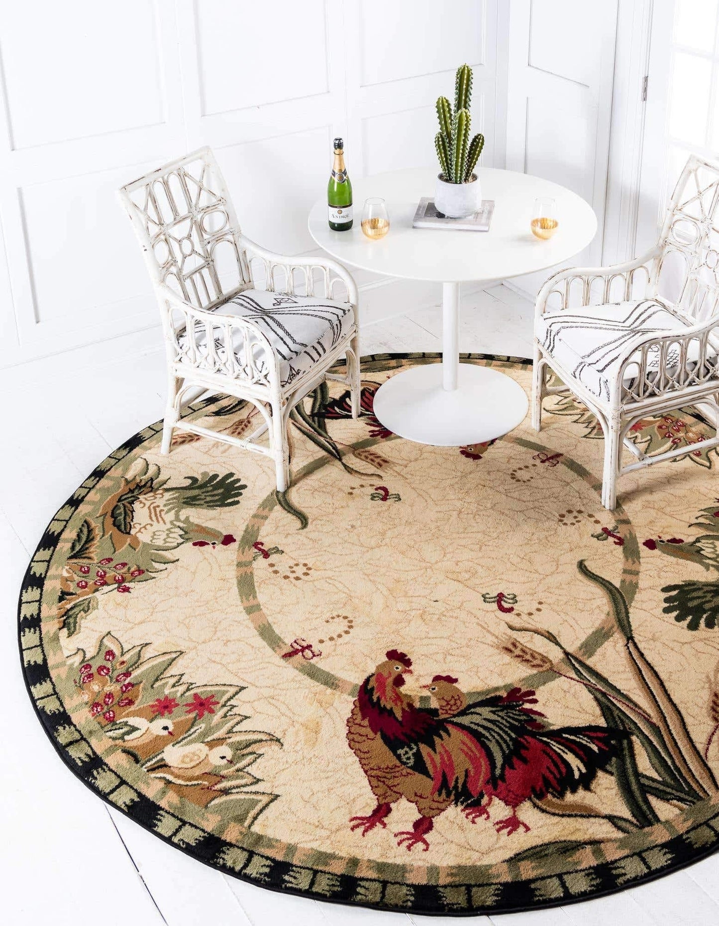 Unique Loom Barnyard Collection Area Rug - Farm (5' 3" Round, Cream/ Black)