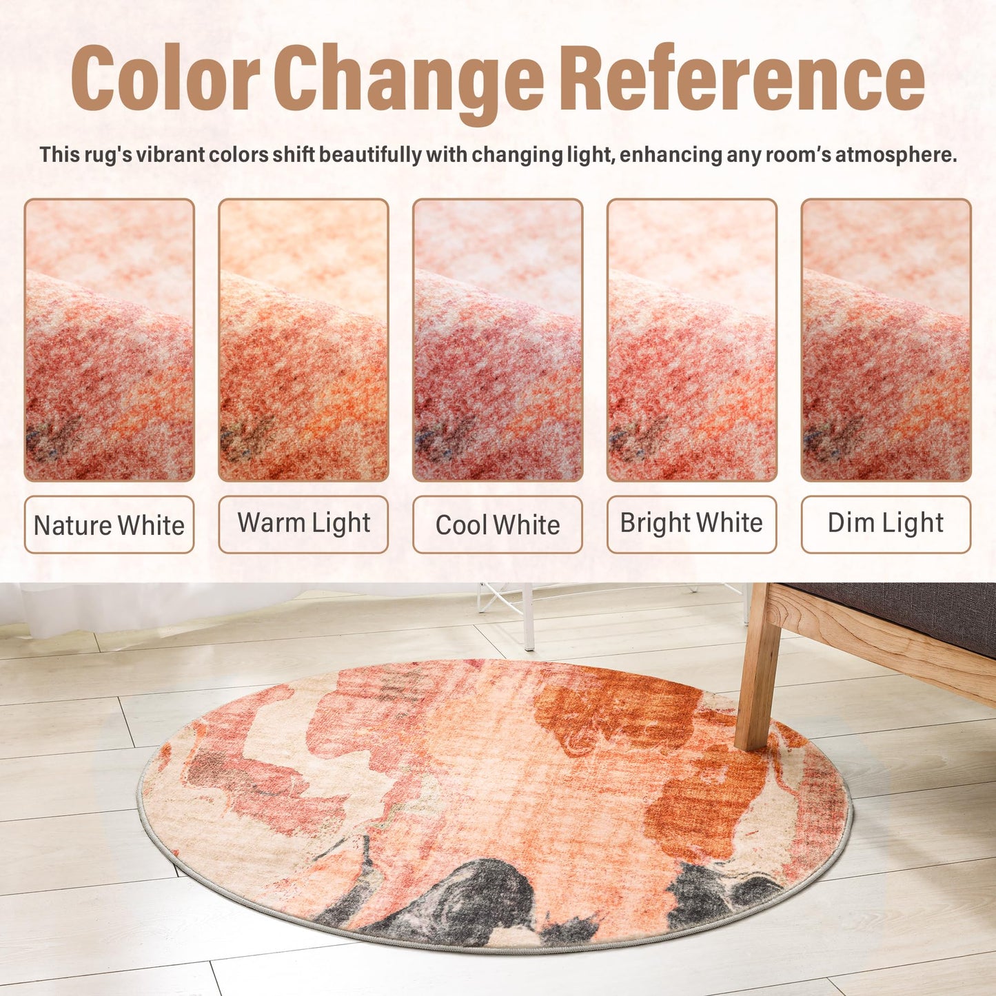 Carvapet 3ft Round Desk Chair Mat - Red Orange Modern Abstract Circle Rug, Washable Non Slip Rubber Backing Rolling Wheel Floor Protector for Office