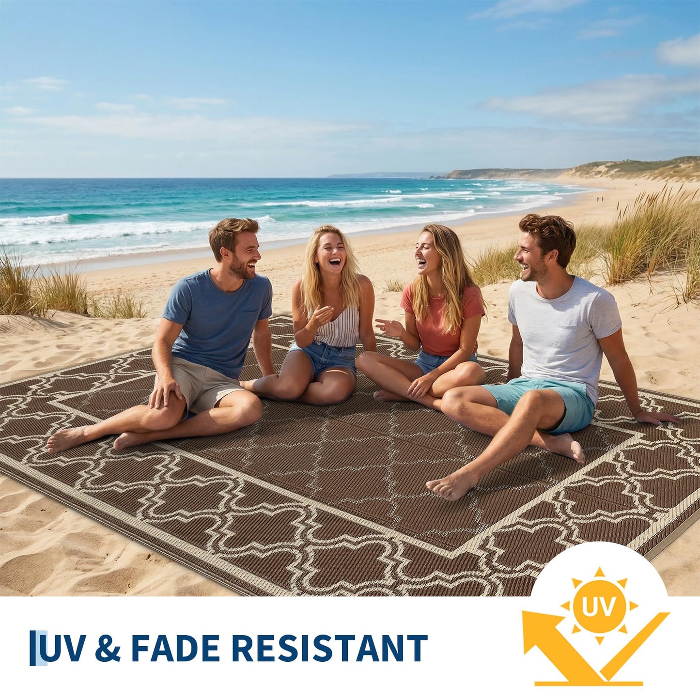 Garvee Reversible Outdoor Rug 9x12, Waterproof Outdoor Plastic Straw Rug with Interlacing Pattern, RV Mat for Picnics, Patio, Camping, Balcony, Deck, Backyard, Porch, Brown