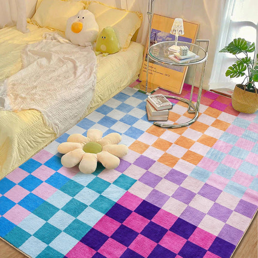 Multicolored Checkerboard Washable Rug 5x7 Ultra Thin Retro Funky Aesthetic Cute Area Rugs for Living Dining Room Bedroom Kitchen Office Entryway Dorm, Colorful Checkered Modern Geometric Carpet