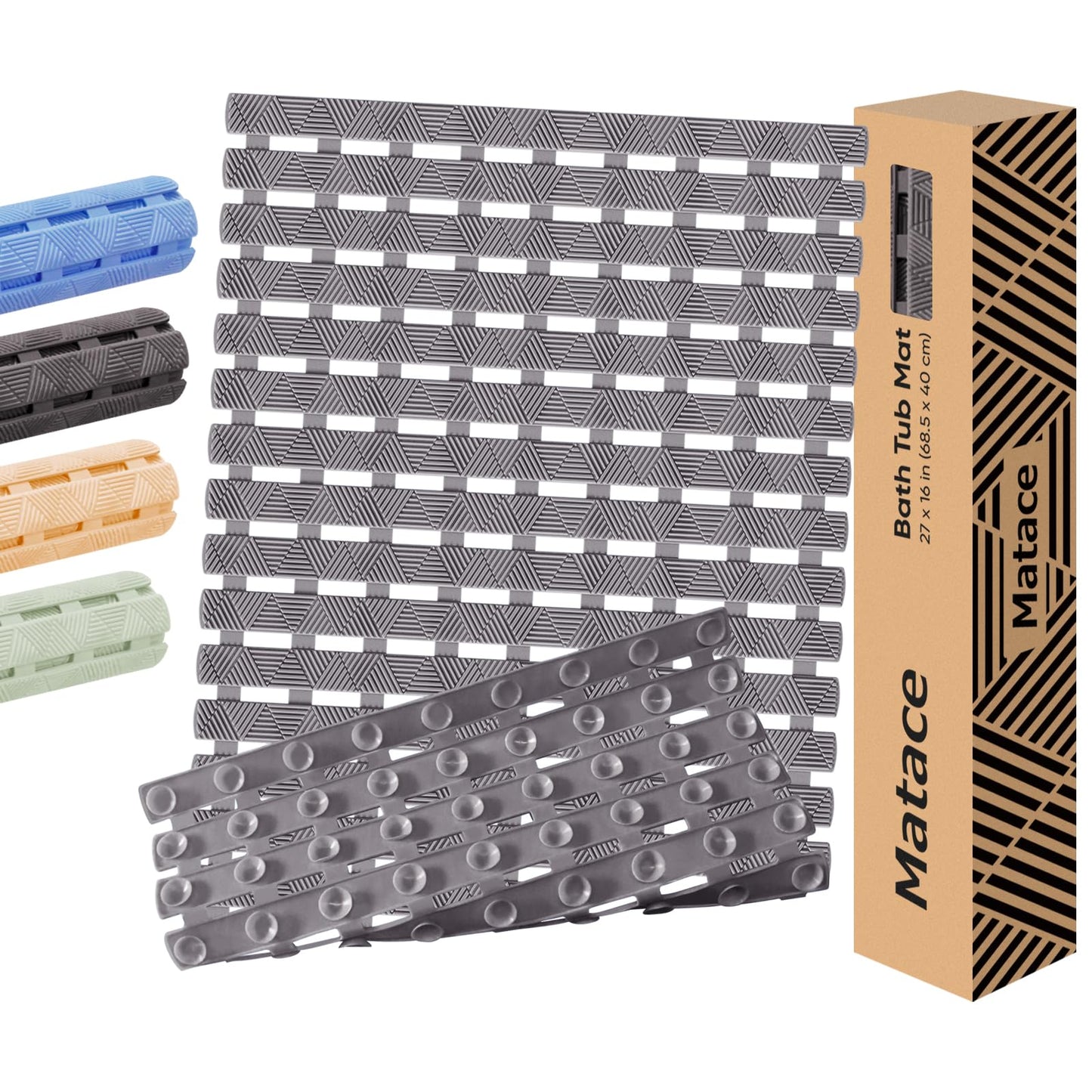 Bathtub Mat Non Slip - for Inside Bath Tub & Shower, Small 27x16 Inch, 180 Strong Suction Cups, Soft Textured Surface, Fast Drain & Quick Dry, Bathroom Safety Mat, Dark Gray, Matace