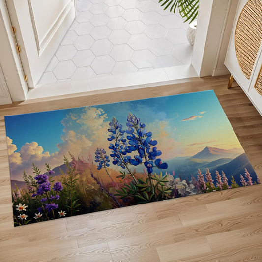 Plistiz Mountain Bloom Indoor Door Mat, 17x29.5 Inch, Floor Area Rug for Entryway, Living Room, or Bathroom, Non-Slip Doormat, Wildflower Meadow Home Decor Rug Gifts