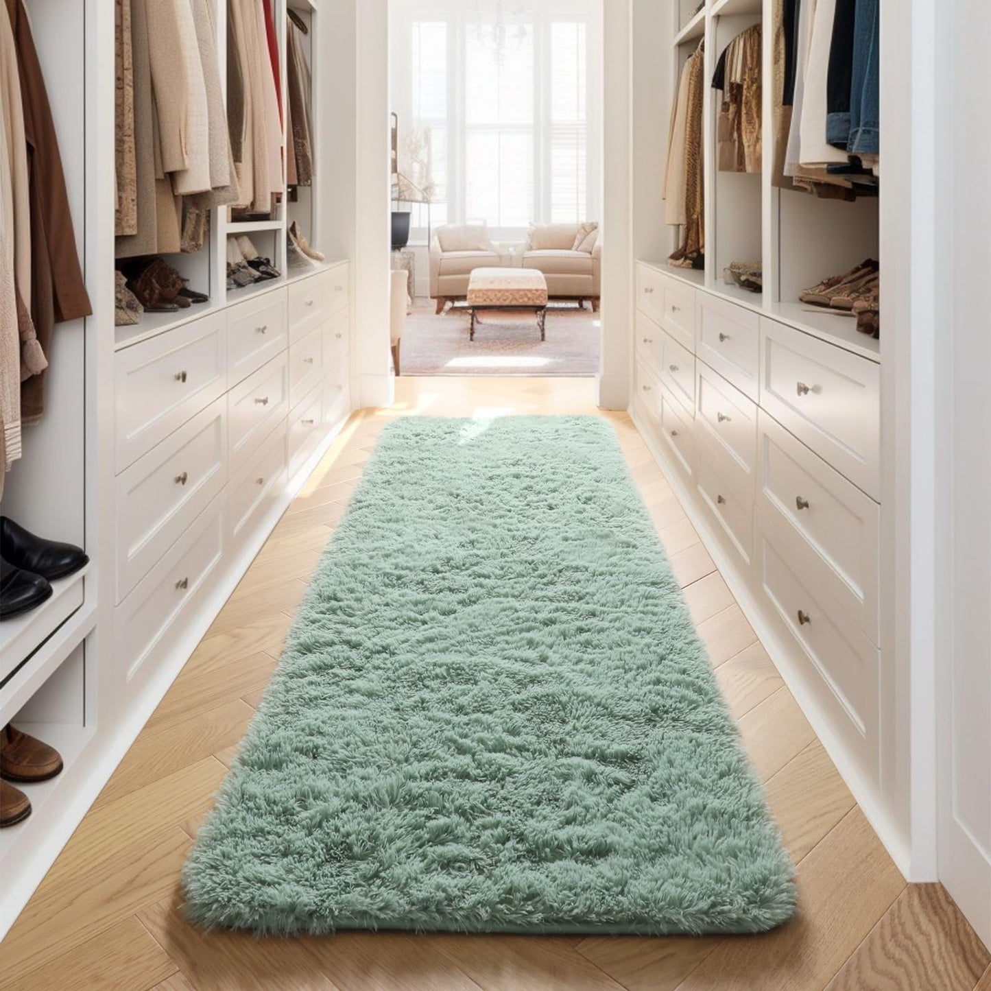 PAGISOFE Sage Green Runner Rugs for Bedroom Living Room Plush Fluffy Rug 2x6 Ft, Soft Carpet for Hallway, Non-Slip Indoor Floor Rugs for Nursery Kids Girls Room Home Decorative, Green