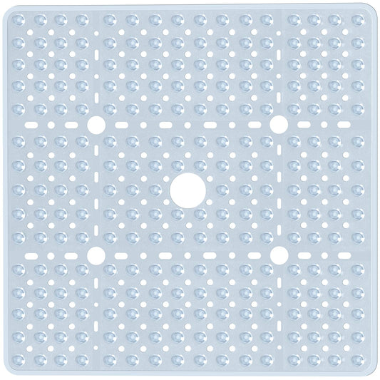Naoloture Large Square Shower Mat 27 x 27 Inch Clear, Non Slip Shower Bathtub Mats for Inside Shower With Big Suction Cups Drain Holes, Anti Slip Bathroom Floor Shower Stall Mats, Easy Clean, BPA-Free