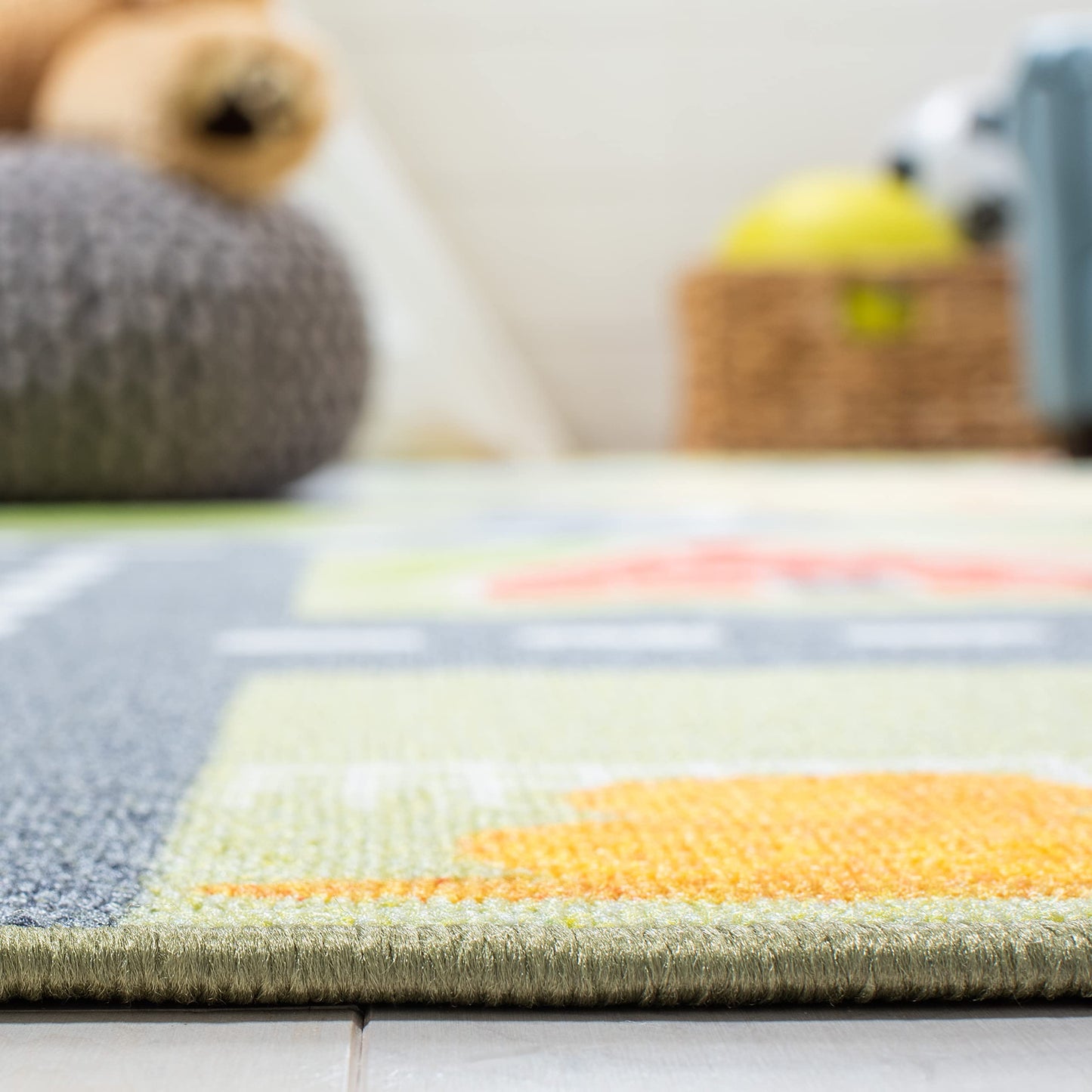 SAFAVIEH Washable Rug Kids Playhouse Collection - 5' Round, Light Green & Dark Grey, Slip Resistant & Easy to Clean, Ideal for Kids Room, Playroom, Nursery, Boys & Girls Room (KPH232Y)