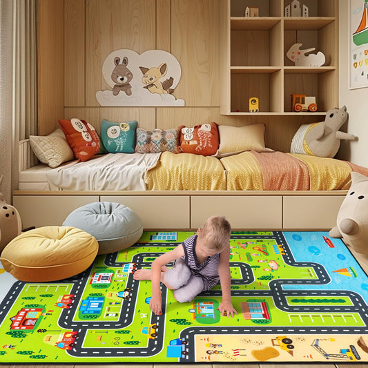 8' x 10' Kids Carpet Playmat Rug, Track Car Play Rugs for Kids Car Rug Education City Traffic Road Map Fun Carpets for Baby Toddler Boy Bedroom Playroom