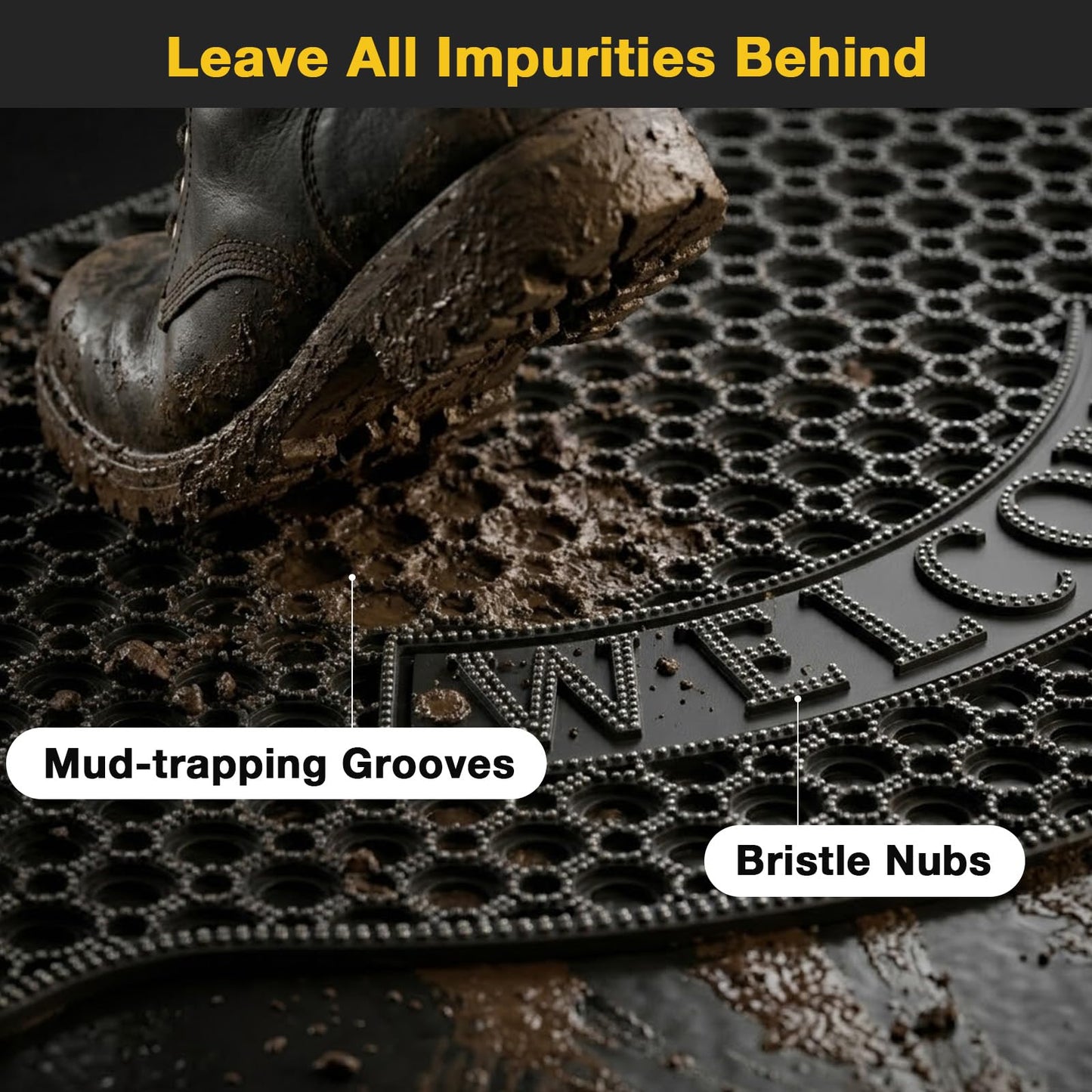 23”x35” Black Non Slip Waterproof Welcome Rubber Door Mat with Holes, Outdoor Rubber Mats with Drainage for Entrance,Patio,Garage,Restaurant and Bar, Commercial Floor Mats Outdoor that Drain Water