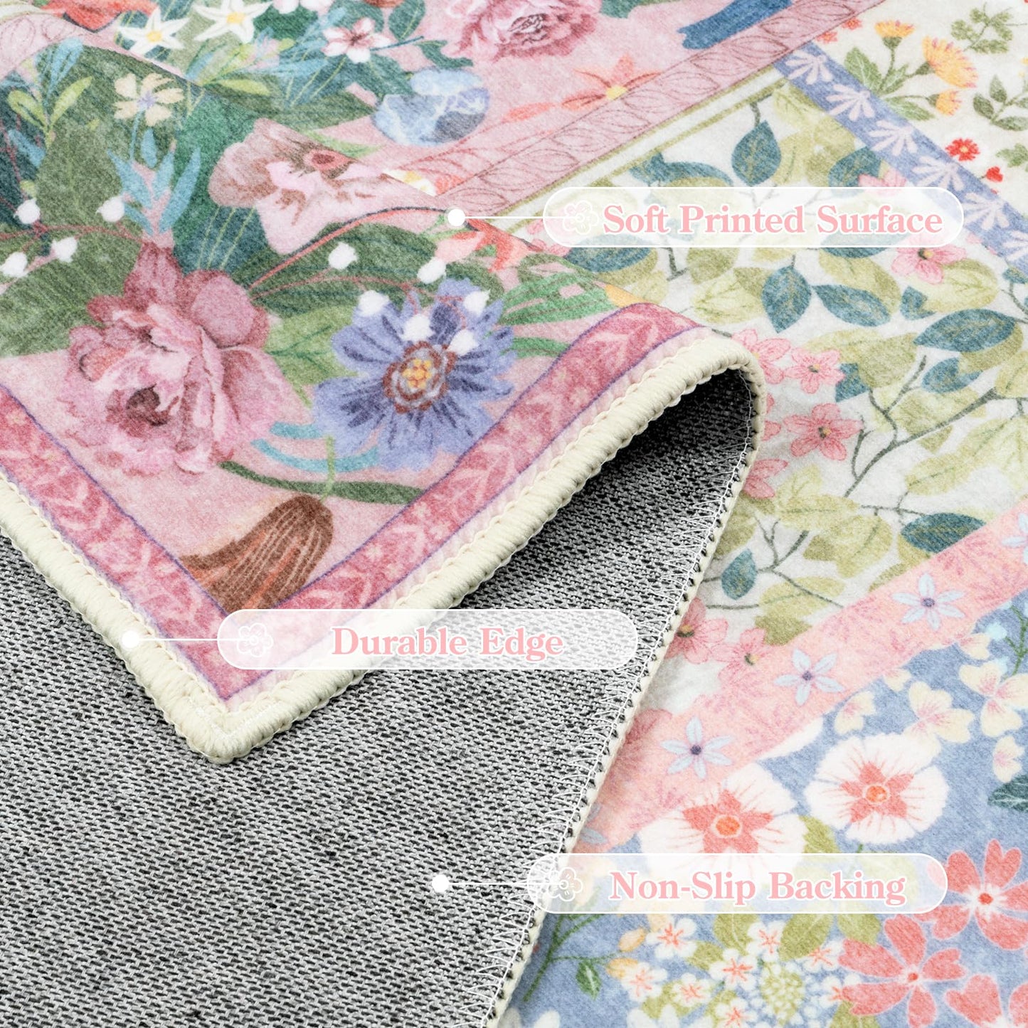LIVEBOX Pink Washable Rugs 8x10 for Living Room, Soft Pink Rug for Bedroom,Non Slip Ultra Thin Rug Botanical Bedroom Rugs 8x10 Under Bed, Floor Carpet for Dining Room Home Office