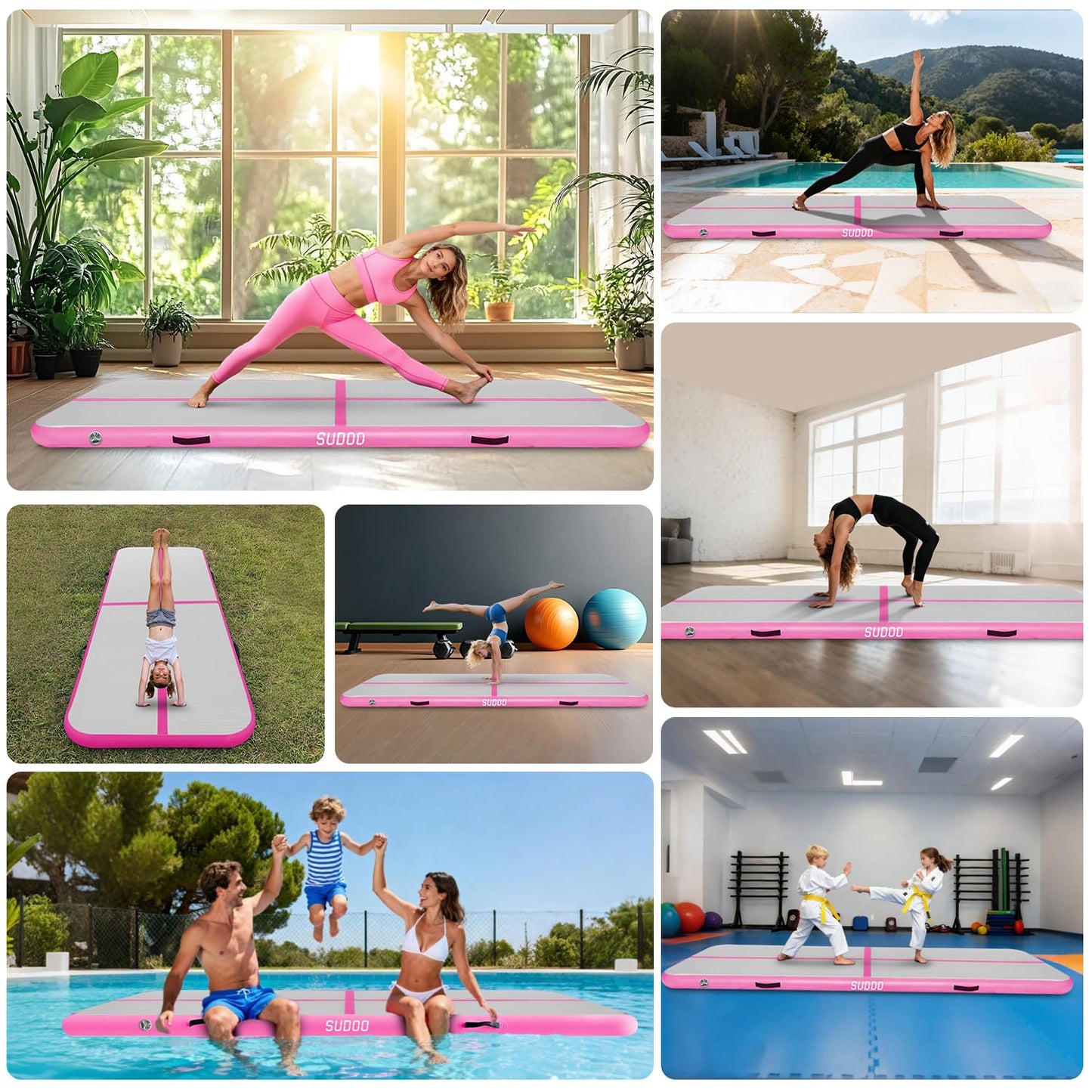 SUDOO 10ft Inflatable Air Gymnastics Mat 4" Thick PVC Waterproof Air Tumble Track Training Mat for Home Use, Gym, Yoga, Training, Water No Pump