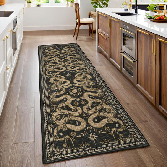 Snake Washable Runners for Hallways 2x6 Runner Rug for Kitchen Non Slip with Rubber Back Forest Soft Low-Pile Stain Resistant Thin Carpet for Bedroom Bedroom Laundry Room Dark Grey