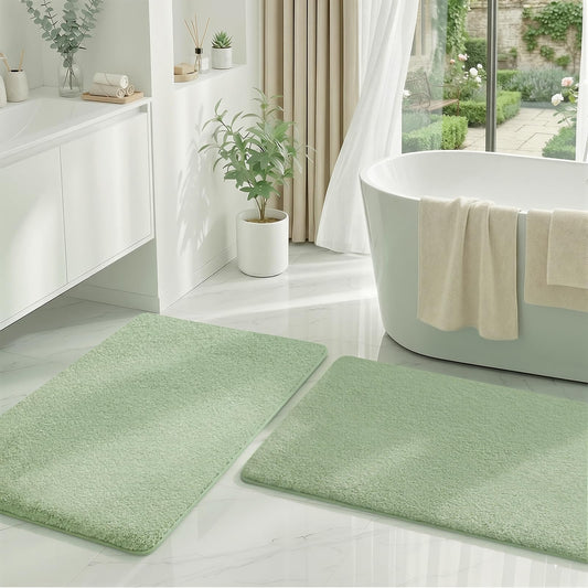MINIDEAR Bathroom Rugs Sets 2 Piece - Thick Memory Foam Bath Mat, Ultra Soft, Plush Fluffy, Non-Slip, Quick Dry, Absorbent Washable Mat for Tub, Home Decor (32x20 & 36x24 Inch, Sage Green)