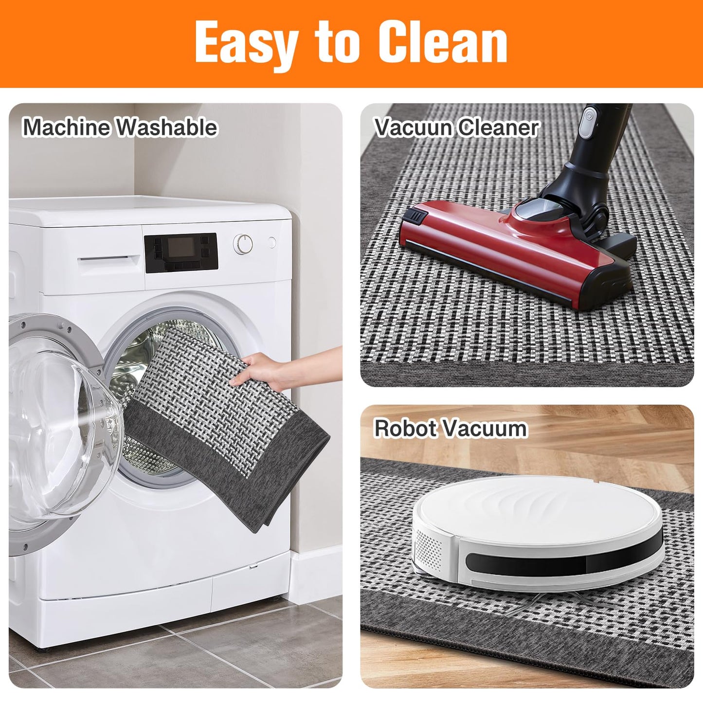 StepRite Kitchen Mats for Floor, Non-Slip Kitchen Rugs Set of 2 PCS, Super Absorbent Washable Kitchen Mats with Rubber Backing, Runner Mats for Front of Sink (20"x32"+20"x47" Grey)