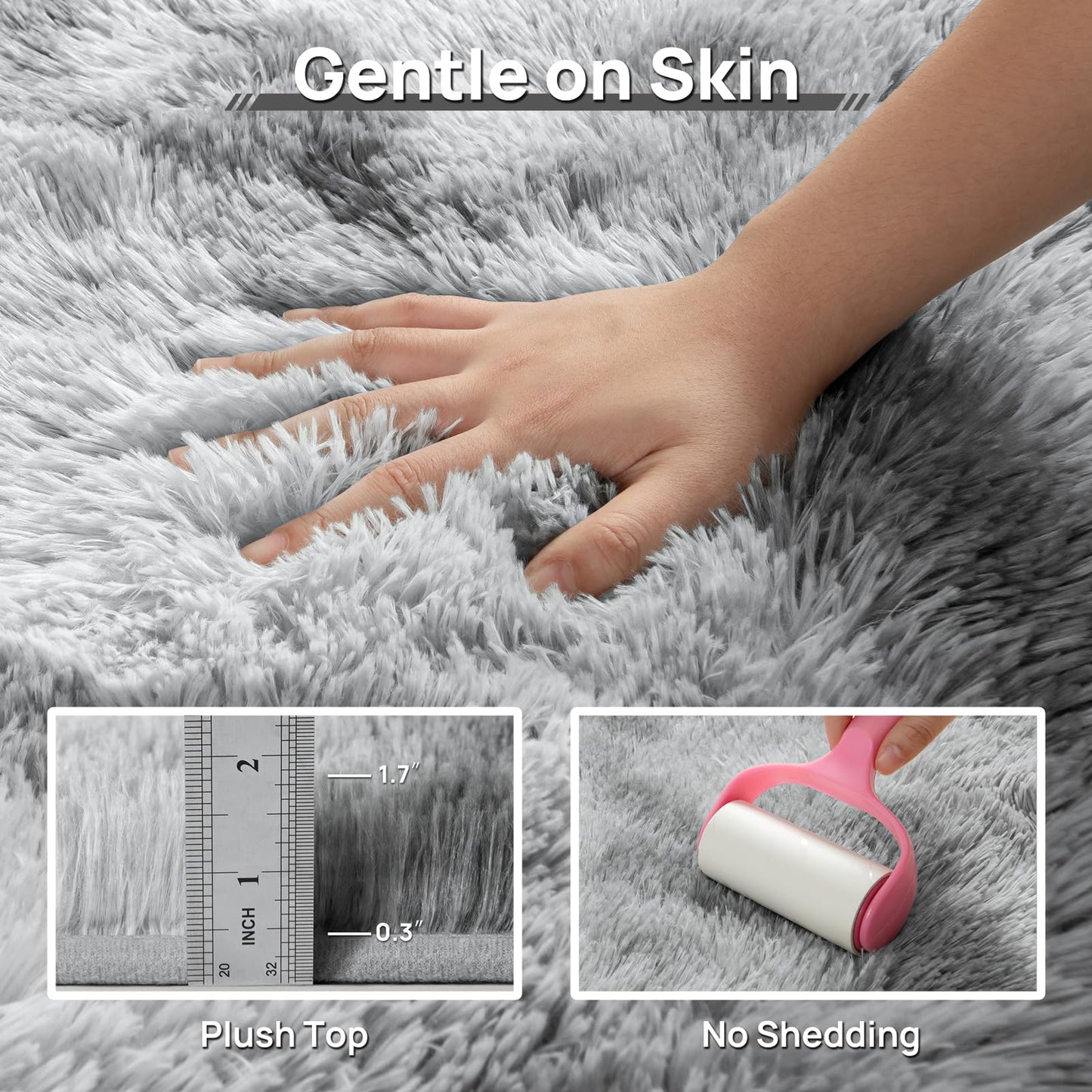 Deerhoo Large Shag Area Rugs 8 x 10, Tie-Dyed Plush Fuzzy Rugs for Living Room, Ultra Soft Fluffy Furry Rug for Bedroom, Indoor Carpet Nursery Rugs for Kids Room Home Decor, Light Grey