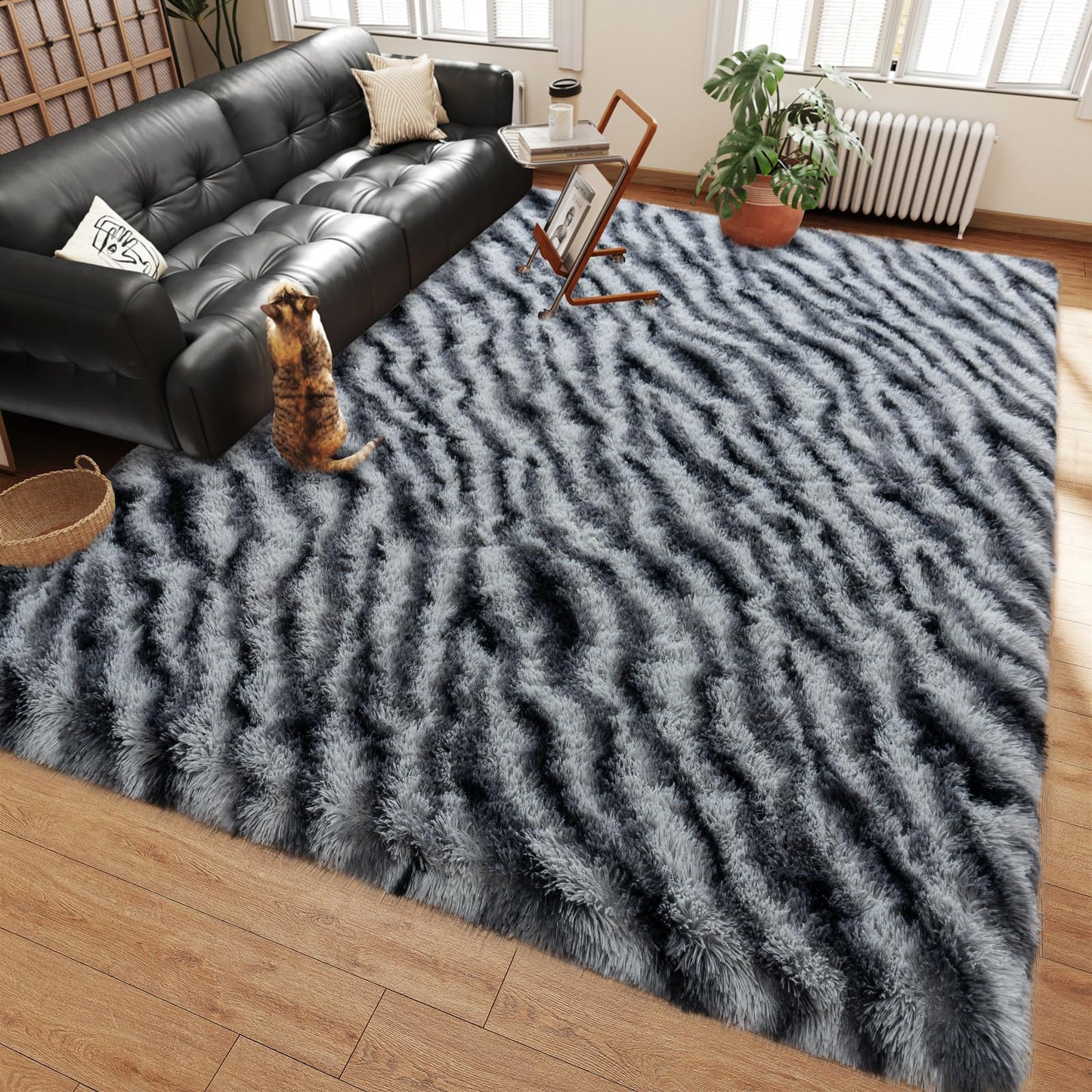 Ailyei Soft Shag Rugs for Bedroom, 4x6 Zebra Black White Fluffy Shaggy Rugs for Living Room Nursery, Luxury Modern Plush Carpet Girls Kids Room Dorm Indoor Home Decor, Upgrade Non-Slip