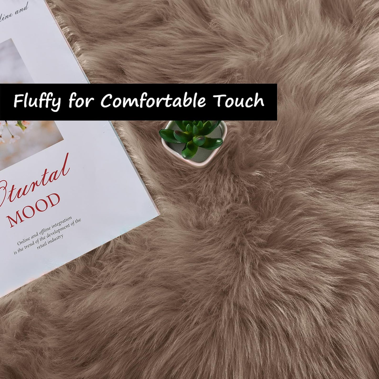 Goolela Fluffy Faux Fur Rug for Bedroom 4x6 Light Brown Beige Sheepskin Fuzzy Furry Soft Rug for Living Room Bedside Dorm Plush Shaggy Washable Rectangle