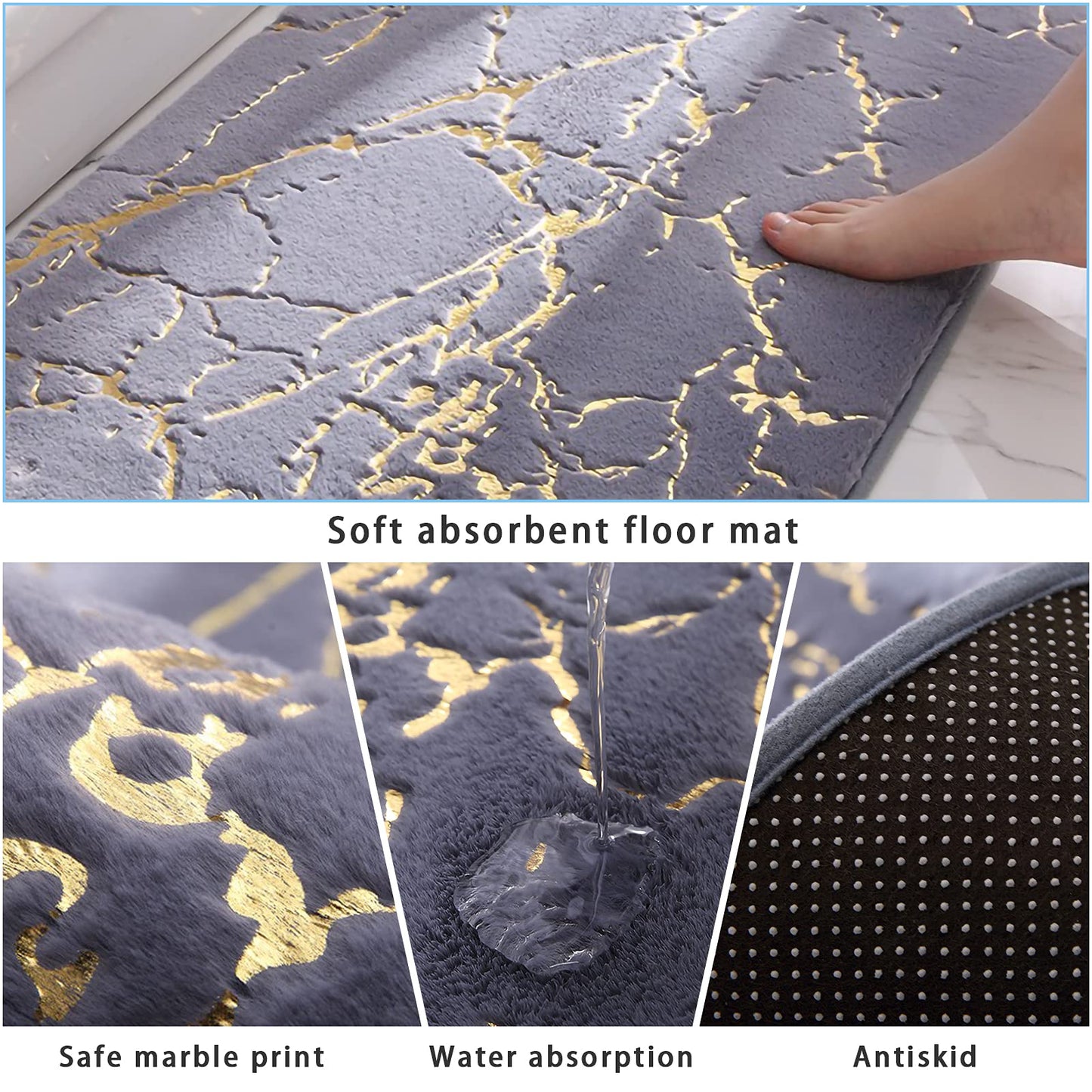 Eanpet Marble Bathroom Rugs Nonslip Black Gold Bathroom Mats Ultra Soft Washable Bath Mats for Bathroom Floor Mats Carpet Water Absorbent Shower Rug Decoration for Bedroom Living Room