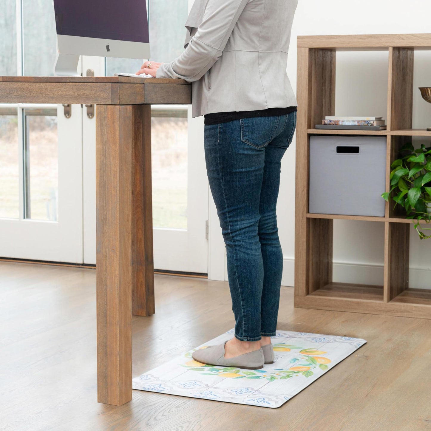 Home Dynamix Cozy Living Lemon Wreath Gather Together Runner Anti-Fatigue Kitchen Mat, Non-Slip Floor Mat, Padded Standing Desk Mat, Grey/Yellow, 17.5"x30"