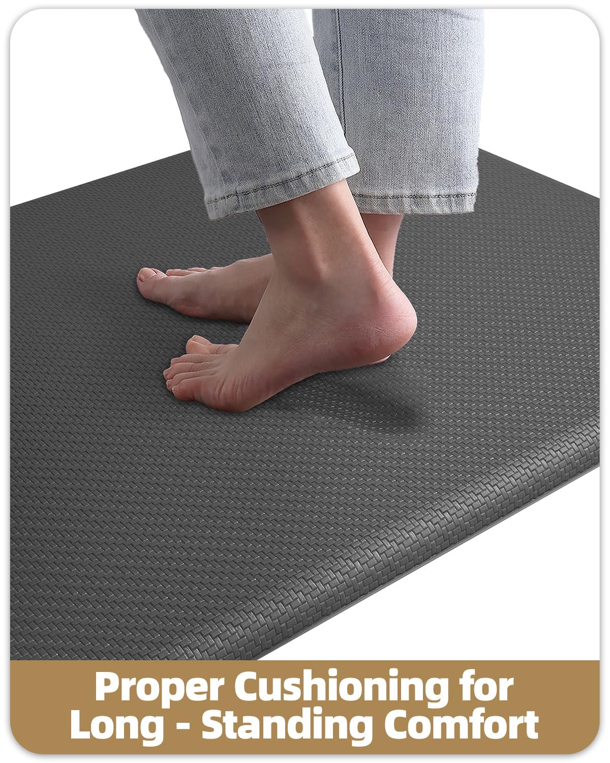 Color&Geometry 0.71" Extra Thick Anti Fatigue Cushion Kitchen Floor Mat,Easy Clean, Water & Oil Proof, Non Slip, Foam Padded Runner Rug for Front Sink,20"x 71" Grey (2.0 Version)