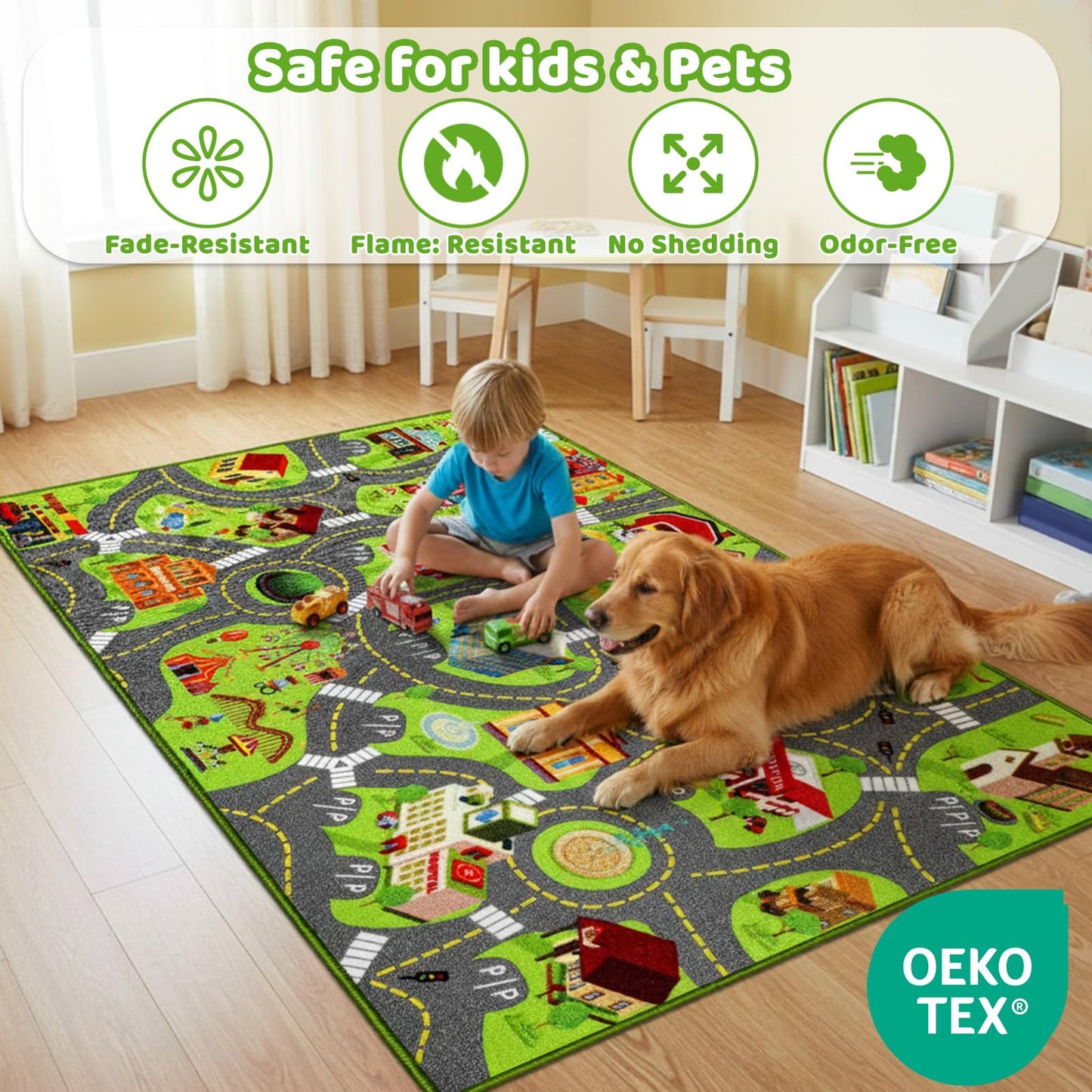Kids Rug for Playroom, 60"X36" Car Rug Play Mat, Town City Road Map for Boys to Play with Cars Trucks, Non-Slip Car Carpet for Classroom Nursery Bedroom, Machine Washable (City Map, 60"X36")