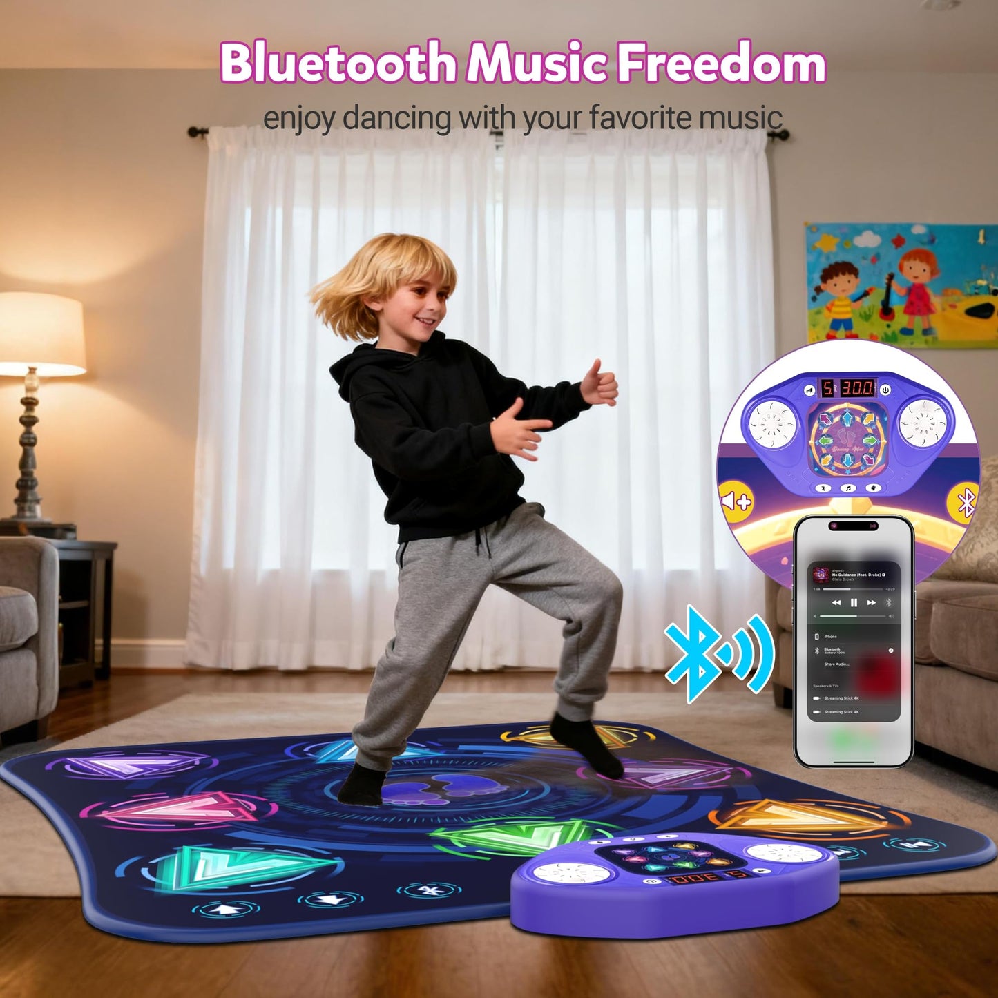 Dance Mats for Girls 4-8, Electronic Dance Mats with LED Light & Wireless Bluetooth, Kids Dance Mat, Girls Dance Mat, Dancing Mat, Music Dance Toy with 3 Game Modes, Develops Hand-Eye Coordination
