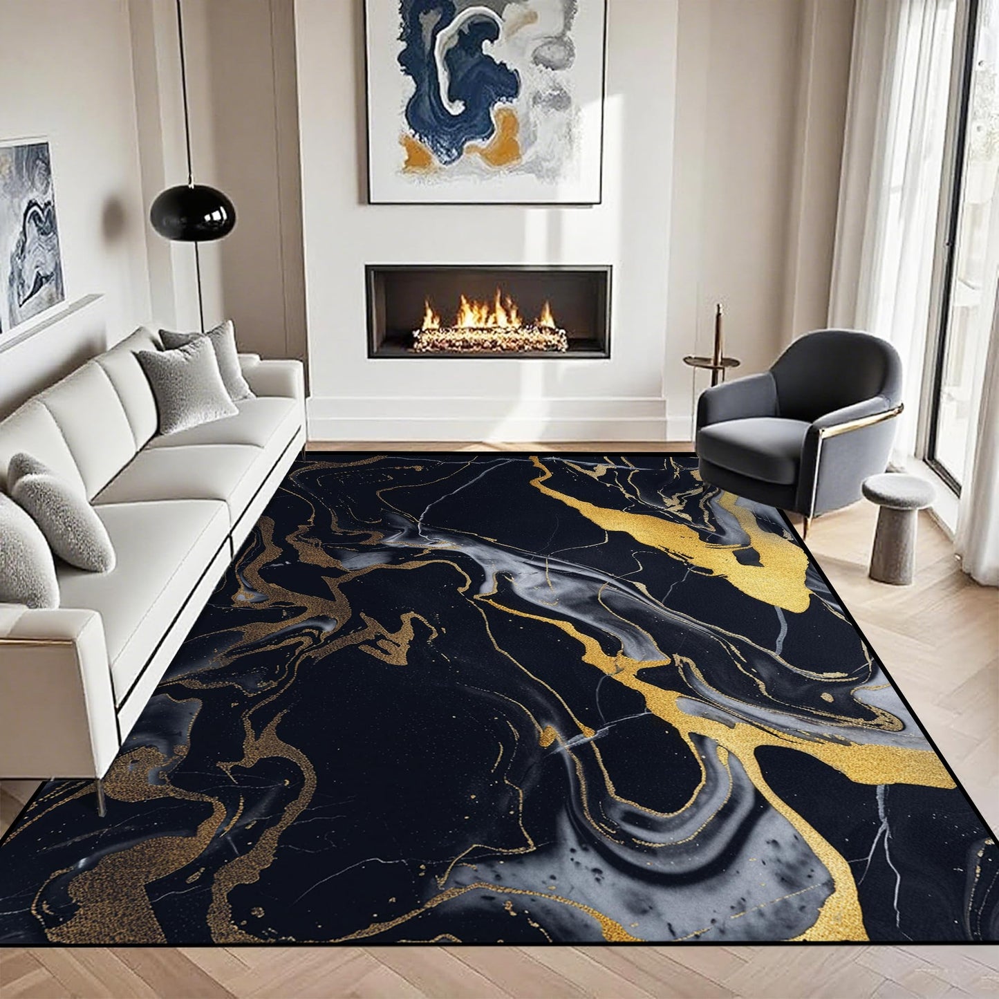VTKON 6' x 9' Black Gold Rug for Living Room Marble Area Rug Modern Marbling Rugs for Teens Adults Non-Slip Washable Carpet Marbled Floor Mat for Dining Room Bedroom Dorm Marble Black Gold Rugs