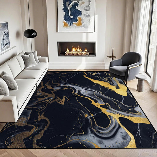 VTKON 6' x 9' Black Gold Rug for Living Room Marble Area Rug Modern Marbling Rugs for Teens Adults Non-Slip Washable Carpet Marbled Floor Mat for Dining Room Bedroom Dorm Marble Black Gold Rugs