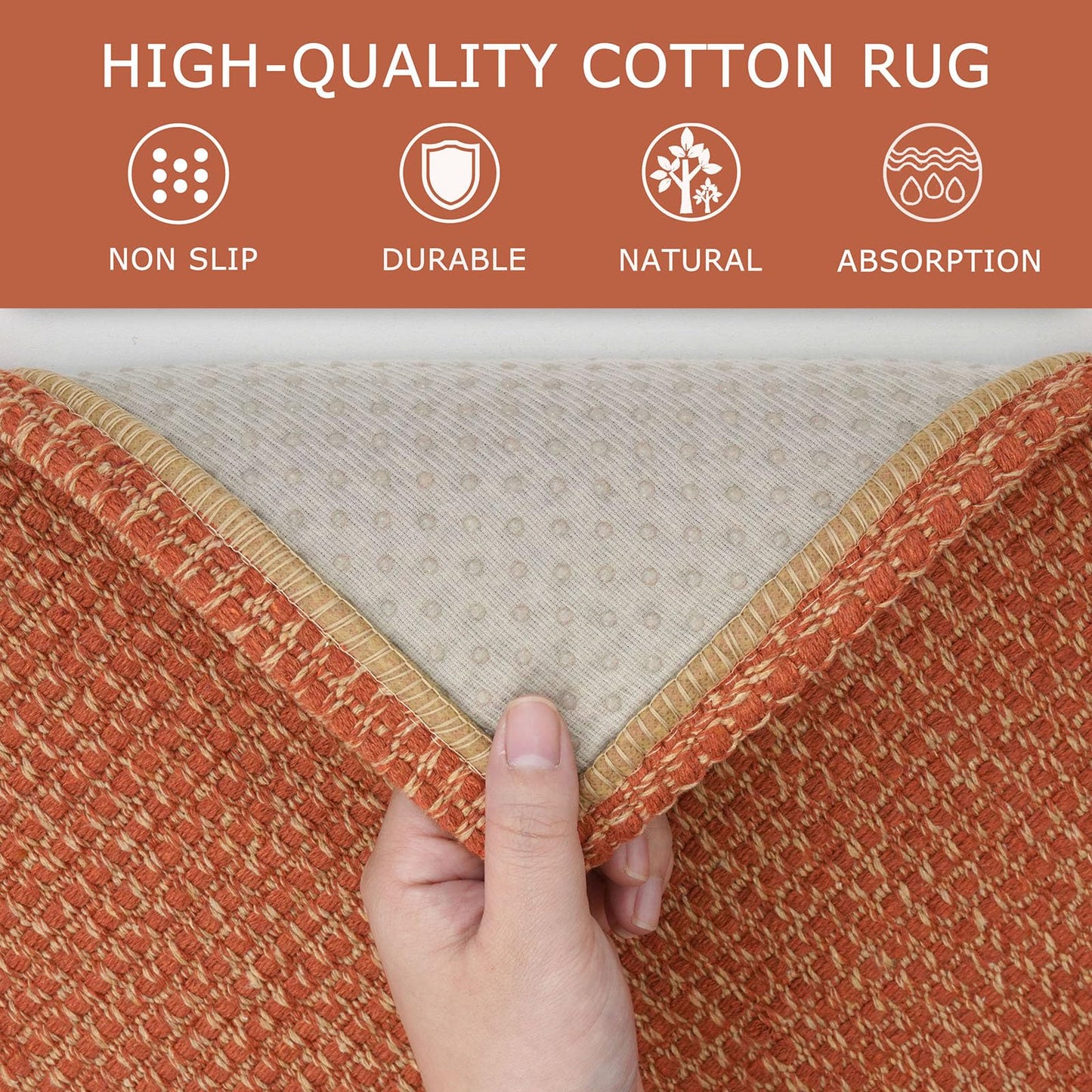 KOZYFLY Runners for Hallways 2x8 ft Washable Kitchen Runner Non Slip Rubber Backed Hall Runners Cotton Entryway Runner Rugs Floor Carpet for Indoor Backdoor Bedroom Kitchen, Orange/Tan