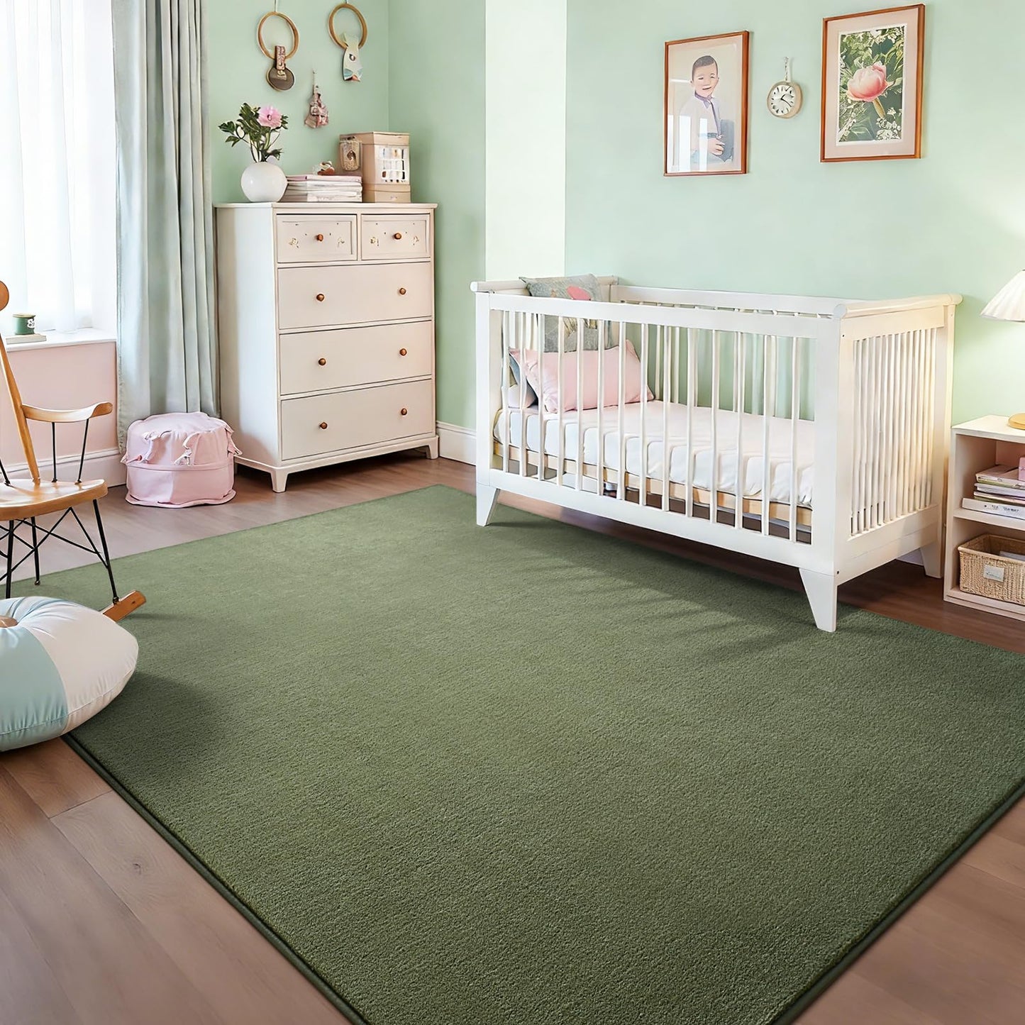 Vasofe 4x6 Soft Rugs for Living Room Bedroom, Sage Green Modern Washable Non-Slip Area Rug, Indoor Memory Foam Fluffy Carpets for Boys Girls Room Playroom Nursery Thick Office Mat Home Decor