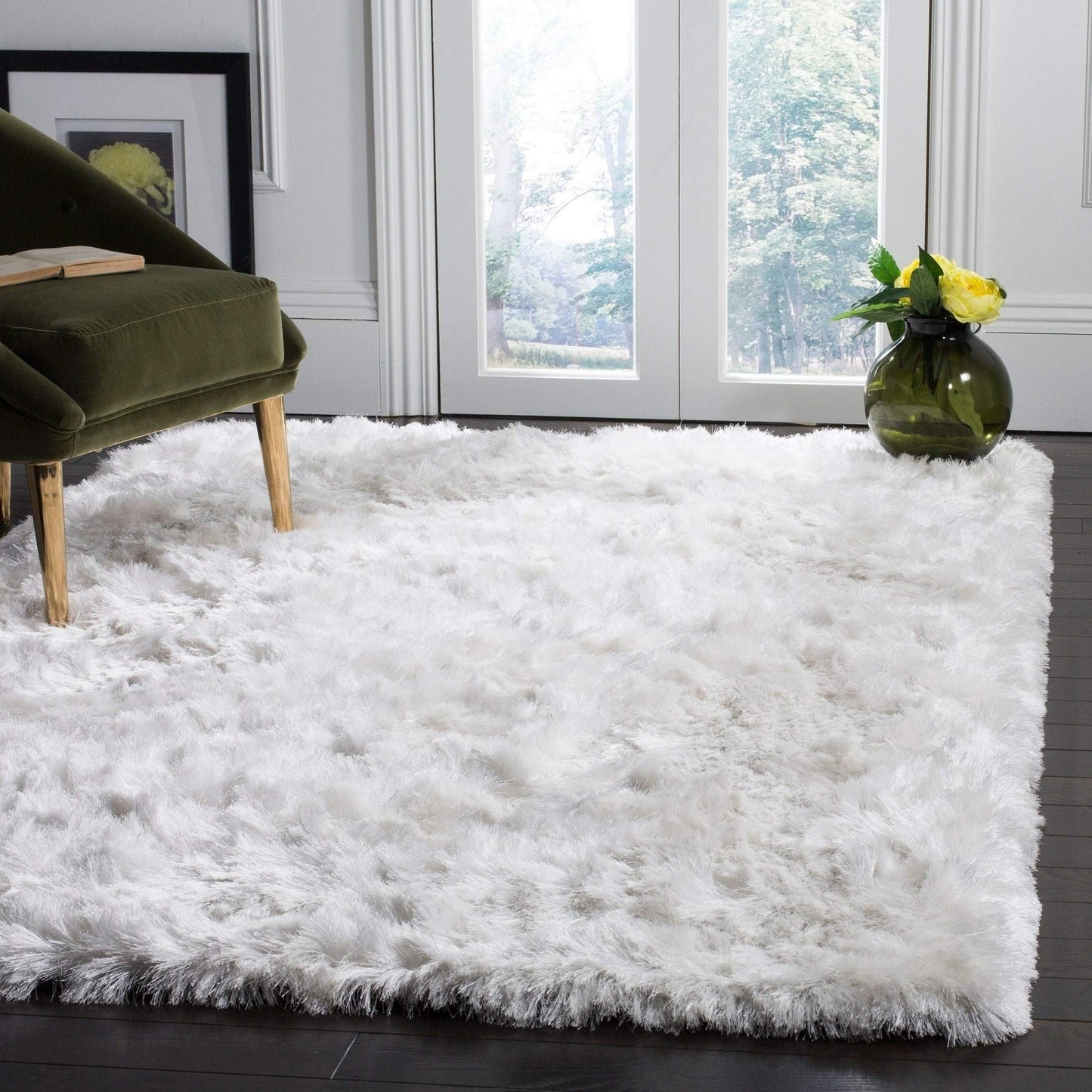 SAFAVIEH Ocean Shag Collection Area Rug - 8' x 10', Ivory, Handmade Solid, 2.4-inch Thick Ideal for High Traffic Areas in Living Room, Bedroom (OCG101A)