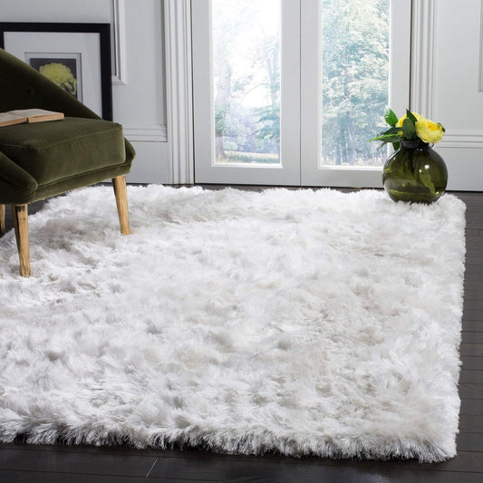 SAFAVIEH Ocean Shag Collection Area Rug - 8' x 10', Ivory, Handmade Solid, 2.4-inch Thick Ideal for High Traffic Areas in Living Room, Bedroom (OCG101A)