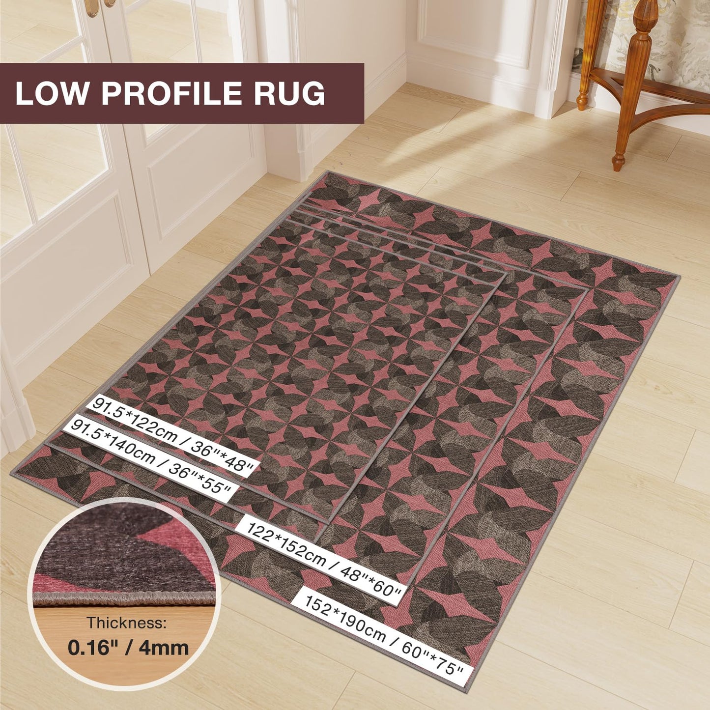 Tydle Chair Mat for Hard Floors, 60" x 75" Chair Mat for Hardwood Floor, Non-Slip Hard Floor Protector Computer Under Desk Rug for Home Office (Black & Red)