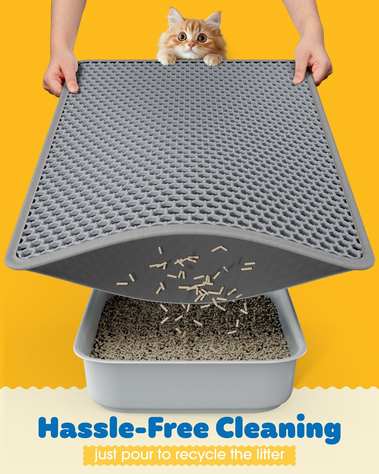 Cat Litter Mat - 30'' x 24'' Large Litter Trapping Mat, Easy to Clean Litter Box Mat, Waterproof, Urine-Proof, Non-Slip, Cat Toilet Training Systems Accessories, Grey