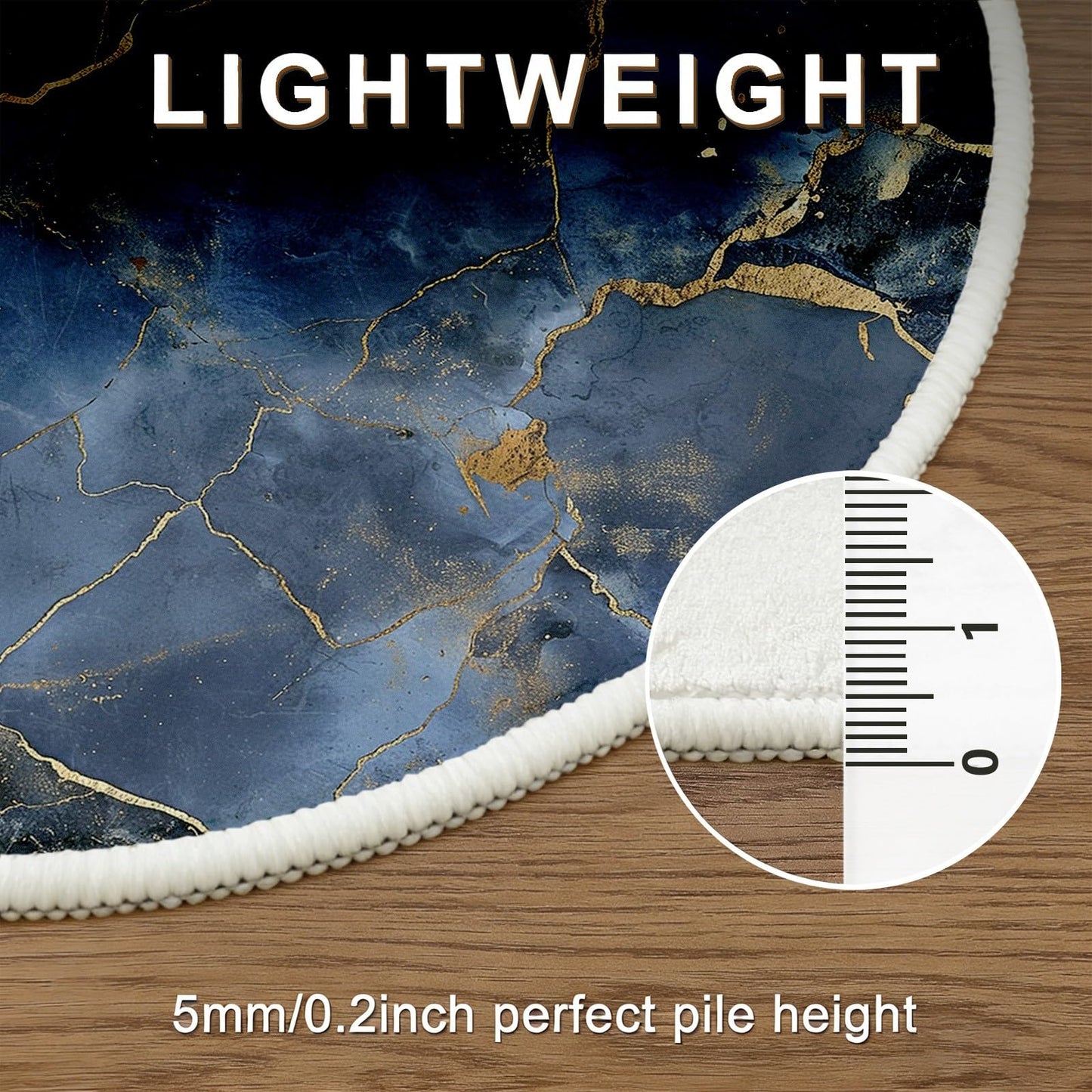 Modern Abstract Area Rug, 5ft Blue White Gold Marble Texture Carpet, So Flannel Washable Floor Rug with Non-Slip Backing for Living Room Bedroom Dining Room Contemporary Home Decor