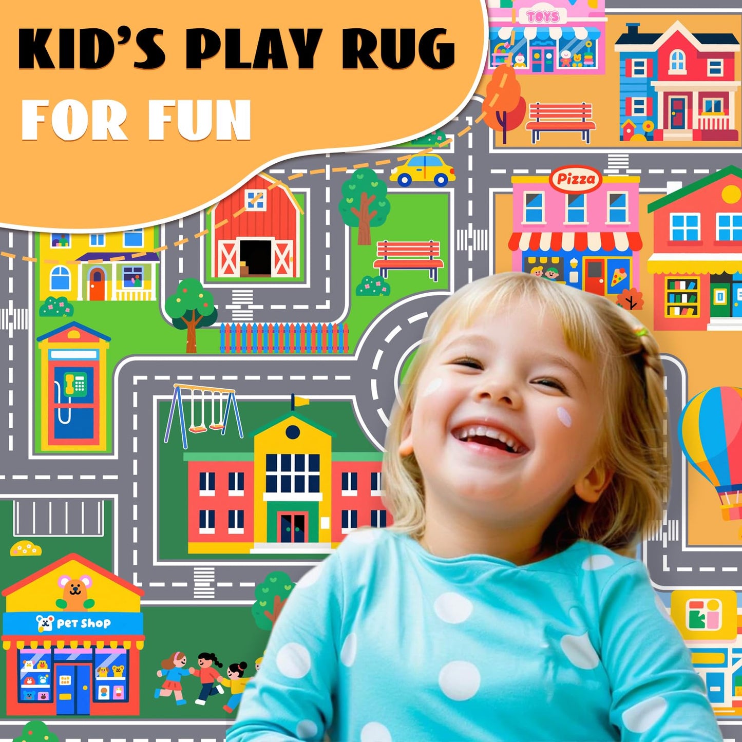 IWRJFQWR Car Rugs for Kids Room, City Life Kids Area Rugs for Bedroom Educational Learn Traffic Road Rug Decorate Nursery Toddler Classroom Preschool Living Room Playroom, 5x7 Feet