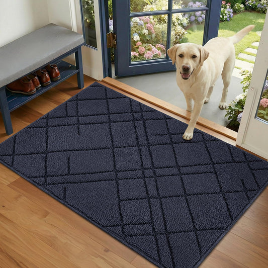 hicorfe Dirt Trapper Indoor Door Mat,35"x24" Non Slip Absorbent Door Mat Indoor Entrance,TPR Backing Entryway Mat,Washable Low-Profile Welcome Mat for Hallway,Front Back Door,Laundry Room(Blue)