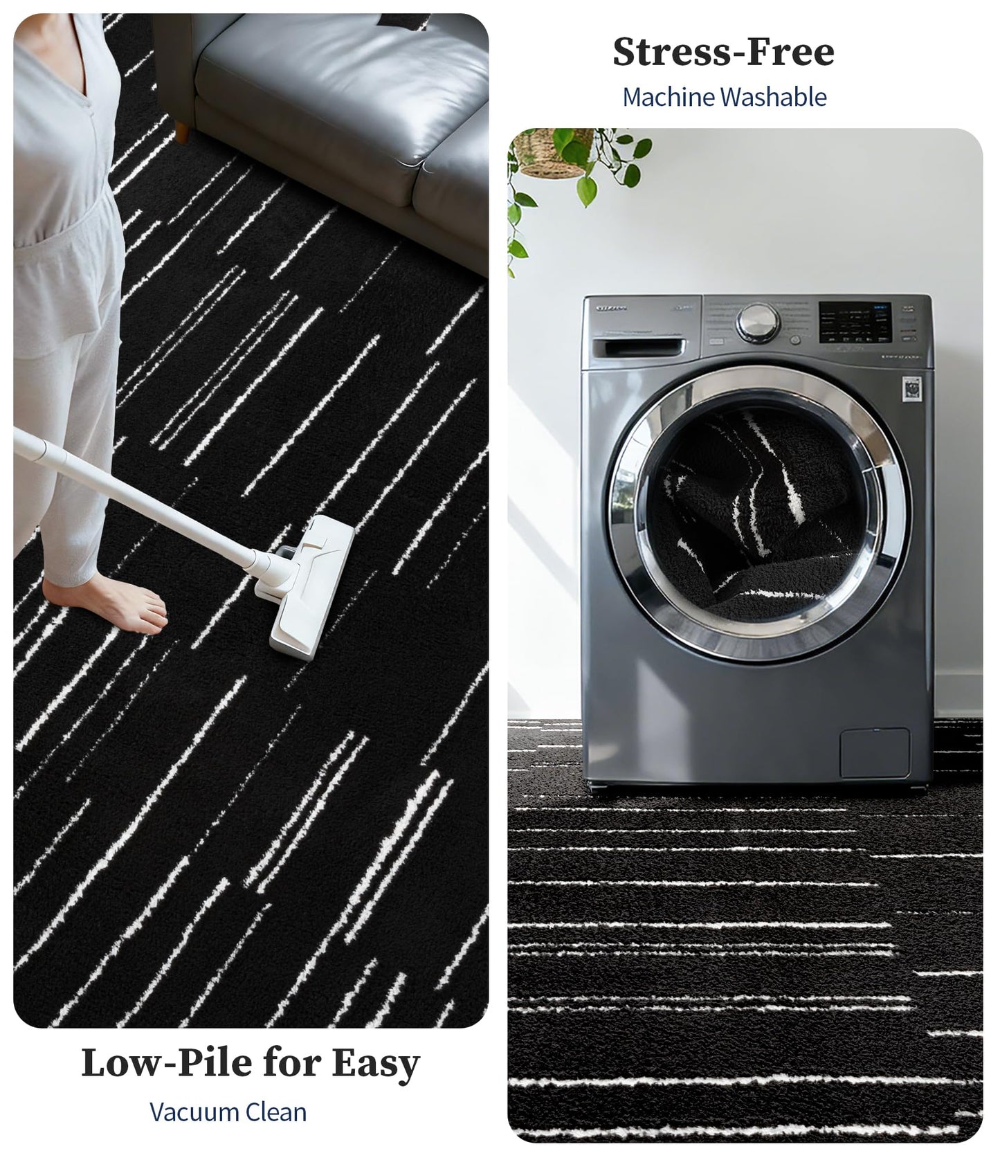 YIHOUSE 5x7 Abstract Striped Area Rug, Modern Washable Stain Resistant Rugs Non Slip, Soft Indoor Floor Carpet for Living Room, Bedroom,Dining Room, Black and White