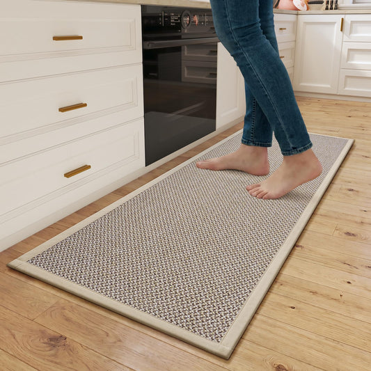 QiCaiJia Kitchen Rugs Non-Slip and Washable, Kitchen Mats for Floor, Absorbent Kitchen mats, Rubber Backing, Soft Braided Standing Floor Rug Sink Mat Runner Rug Kitchen Rug Brown 17"x47"