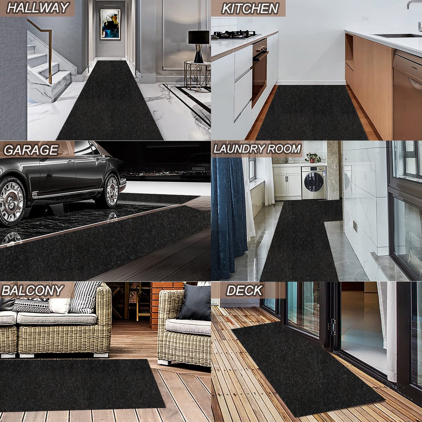2' x 6' Runner Rugs with Rubber Backing, Indoor Outdoor Utility Carpet Runner Rugs, Black, Can Be Used as Aisle for The RV and Boat, Laundry Room and Balcony
