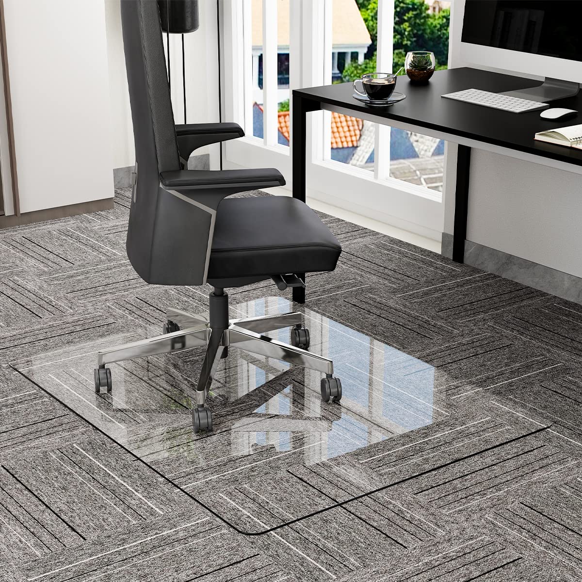 GLSLAND Office Chair Mat for Carpet - 36" x 46" Tempered Glass Floor Mat - for Office Chair on Carpet - 1/6" Thick Clear Computer Floor Mat with 4 Anti-Slip Pads