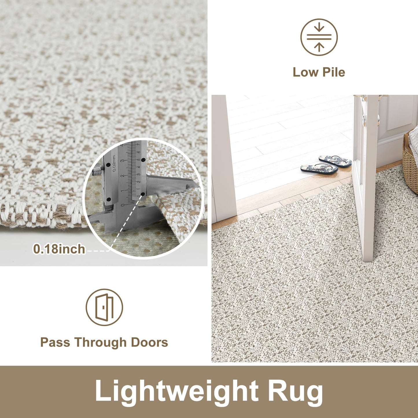 Collive Area Rugs 4x6, Farmhouse Machine Washable Living Room Rug Boho Woven Cotton Bedroom Rugs, Tan Modern Dining Room Rug Non Slip Indoor Carpet for Nursery Bedside Entryway Office