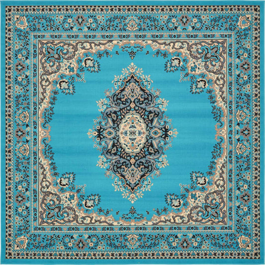 Unique Loom Reza Collection Traditional Persian Style Area Rug, 8' 0" x 8' 0", Turquoise/Ivory