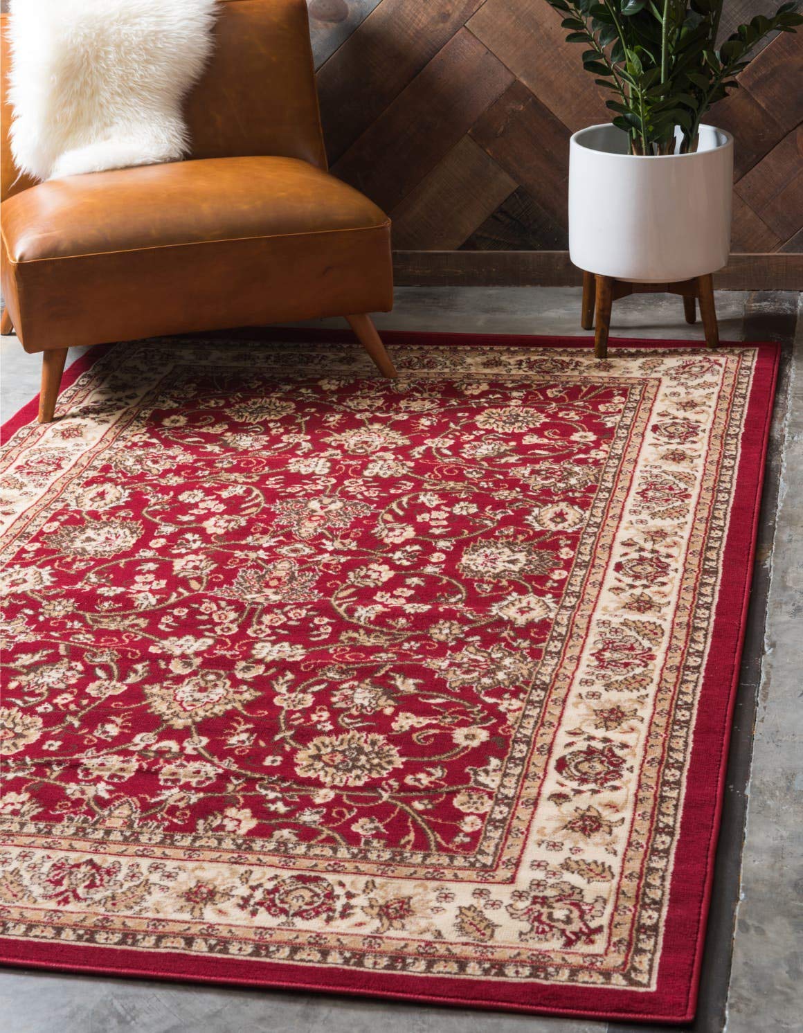 Unique Loom Sialk Hill Collection Area Rug - Washington (5' 3" x 8' Rectangle, Burgundy/ Cream)
